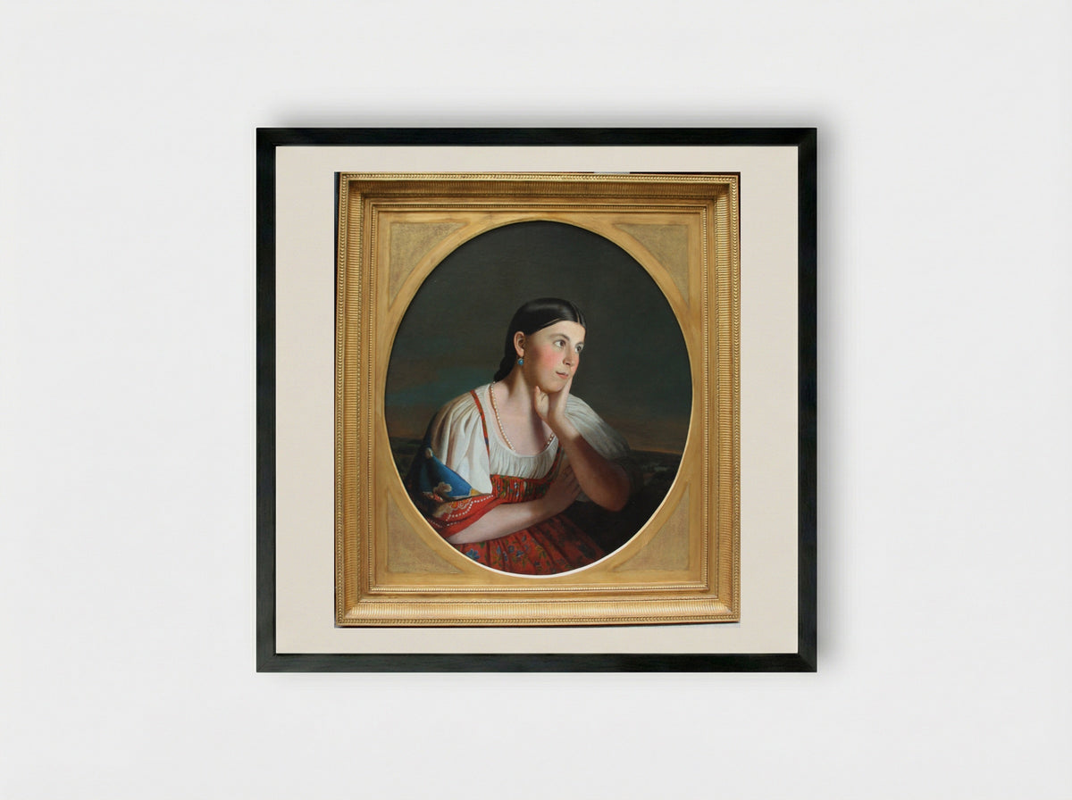 Portrait of a Girl - Alexey Venetsianov - Framed Print Black