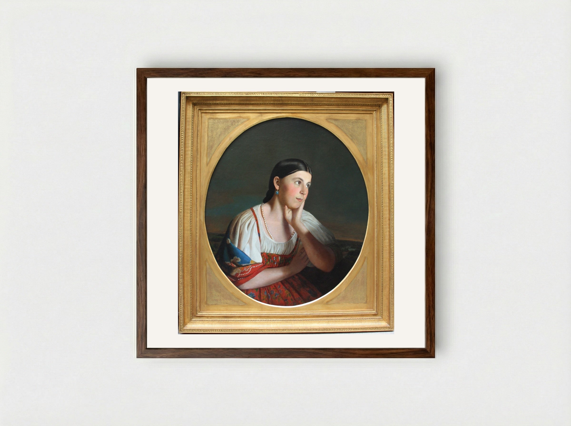 Portrait of a Girl - Alexey Venetsianov - Framed Print Dark Wood