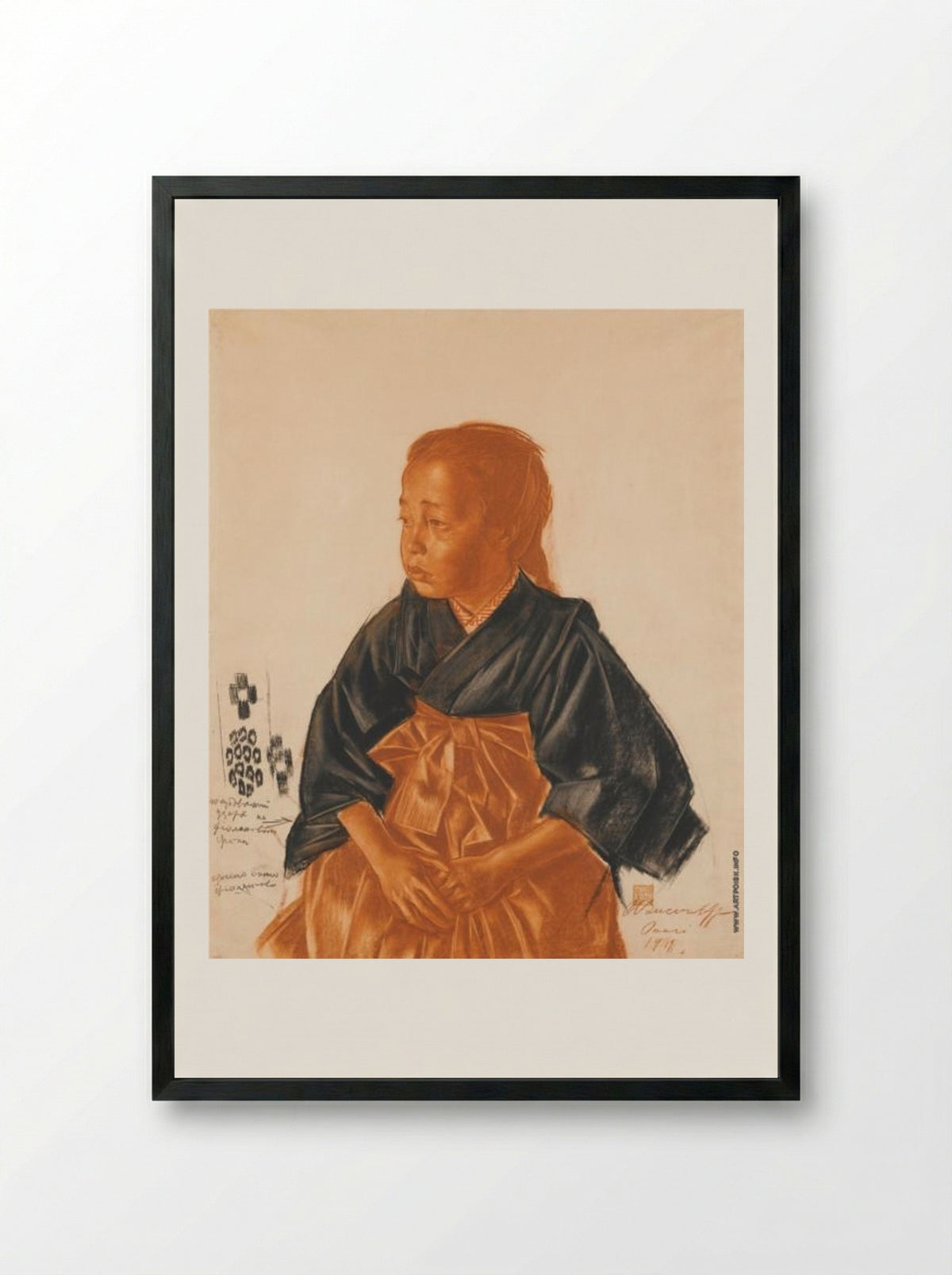 Portrait of a Japanese Girl - Alexandre Jacovleff - Framed Print Black