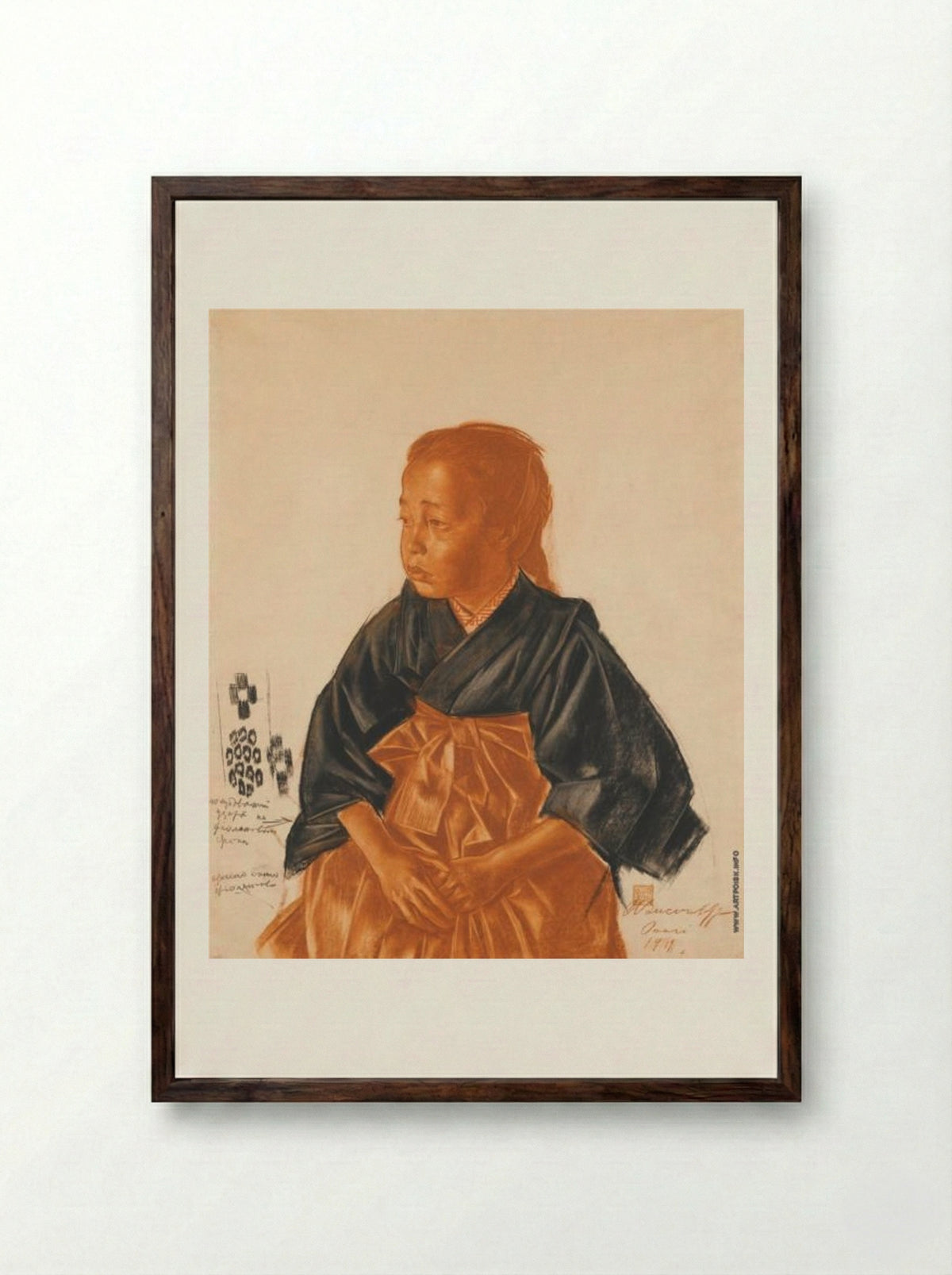 Portrait of a Japanese Girl - Alexandre Jacovleff - Framed Print Dark Wood