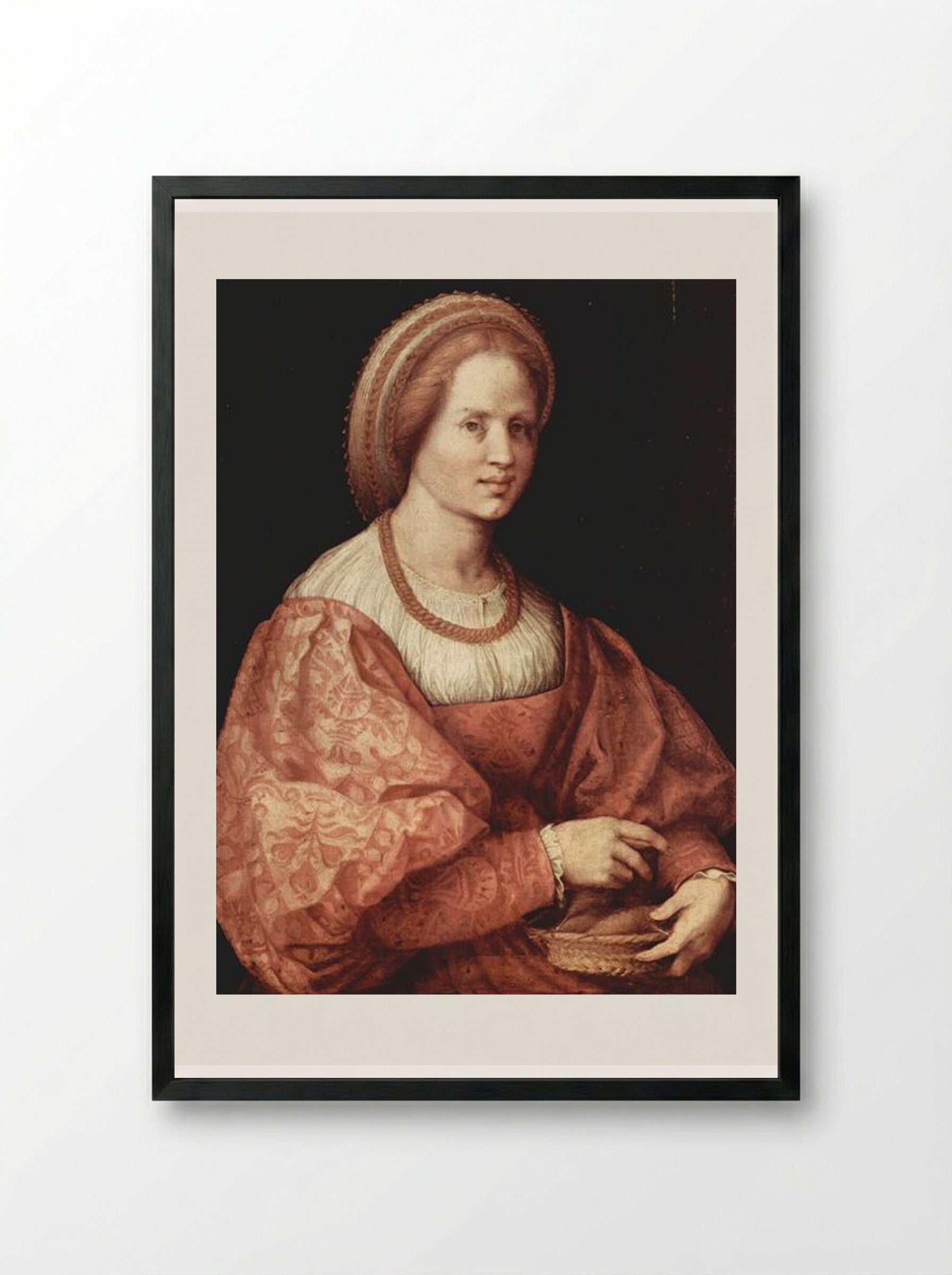 Portrait of a Lady with Spindle Cup - Andrea del Sarto - Framed Print Black