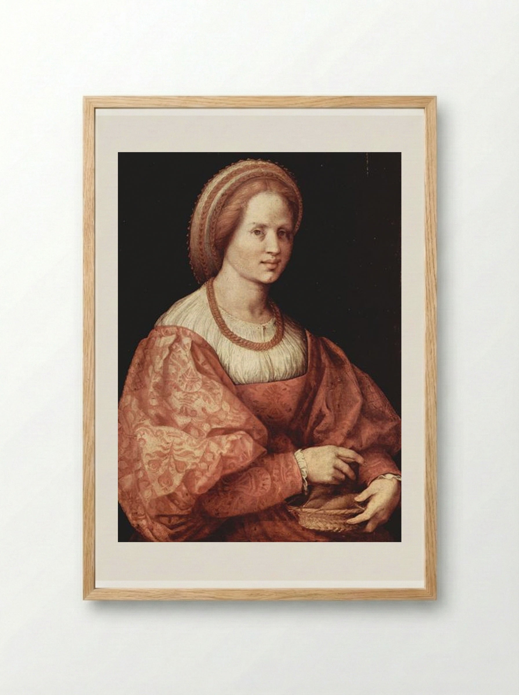 Portrait of a Lady with Spindle Cup - Andrea del Sarto - Framed Print Wood