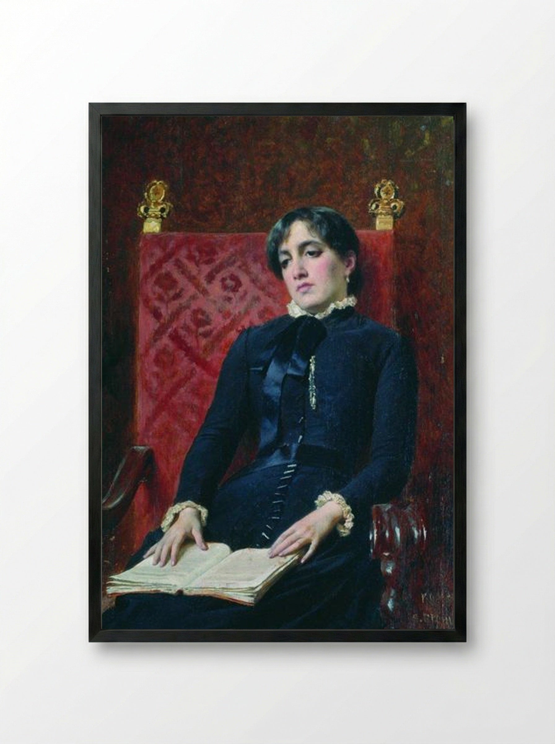 Portrait of a Lady with a Book - Fyodor Bronnikov - Framed Print Black