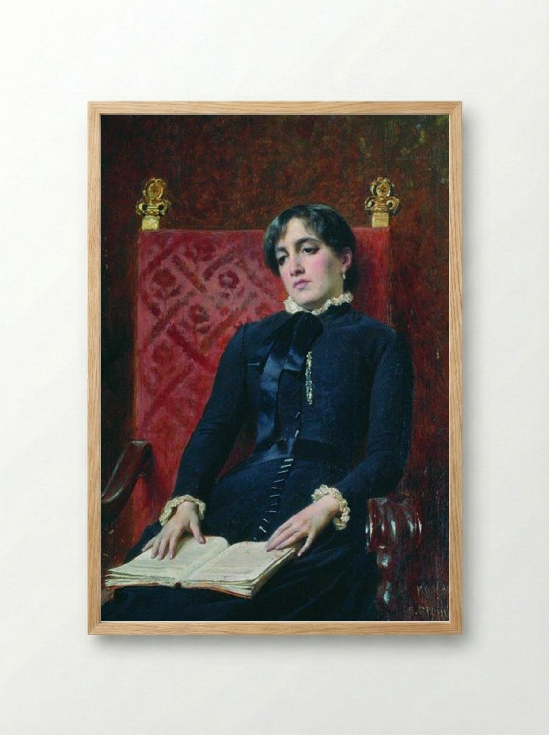 Portrait of a Lady with a Book - Fyodor Bronnikov - Framed Print Wood