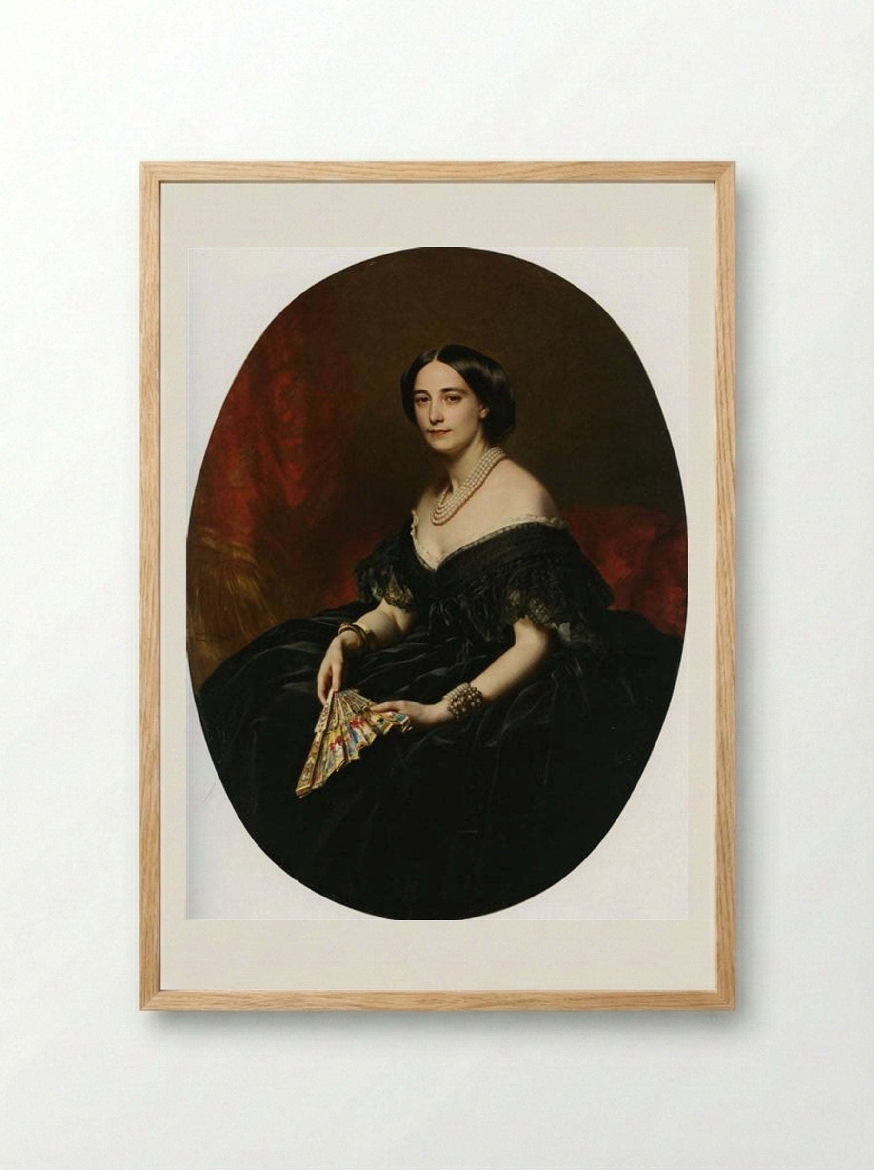 Portrait of a Lady with a Fan - Franz Xaver Winterhalter - Framed Print Wood
