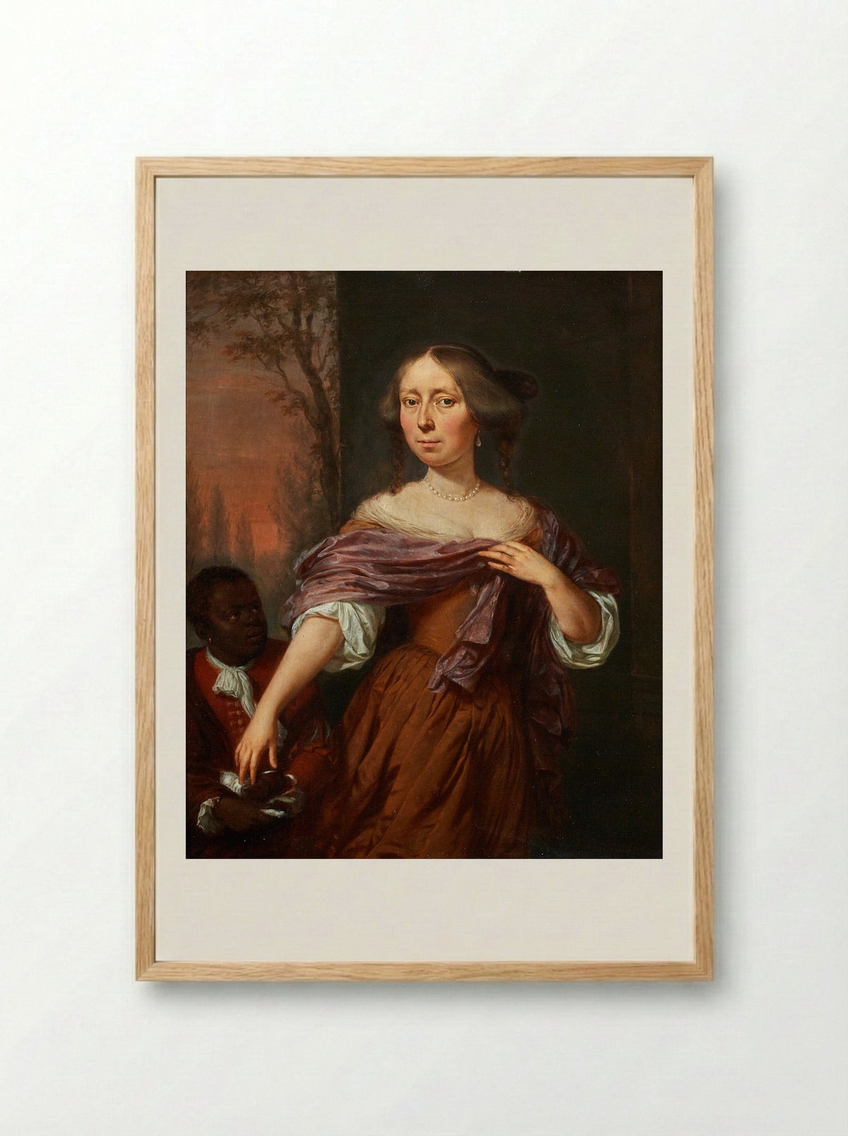 Portrait of a Lady with an Attendant - Jan Verkolje II - Framed Print Wood