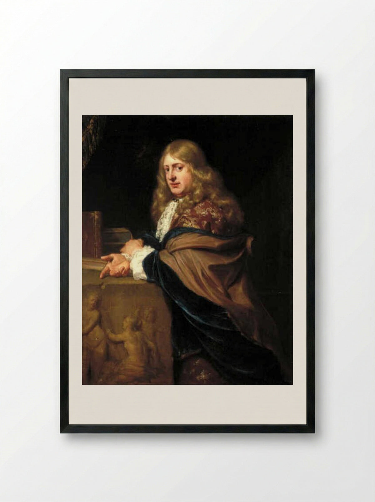 Portrait of a Man Leaning on a Relief - David van der Plas - Framed Print Black