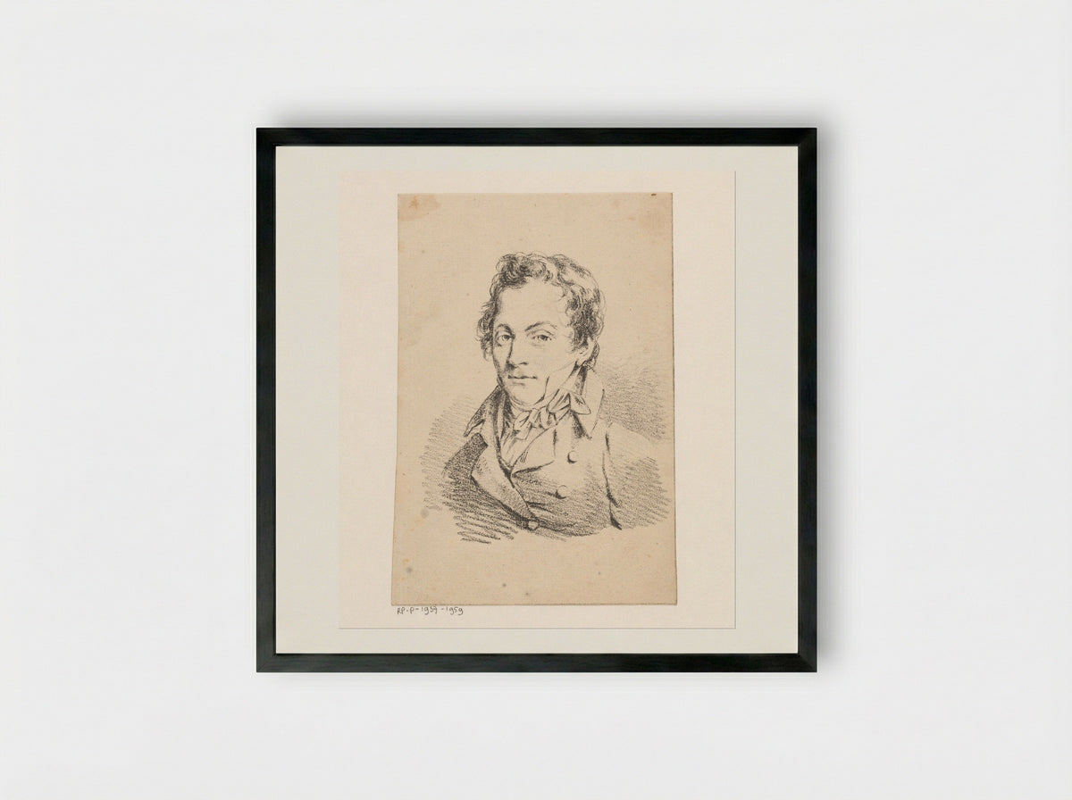 Portrait of a Man, Possibly a Self-Portrait - Jean Augustin Daiwaille - Framed Print Black