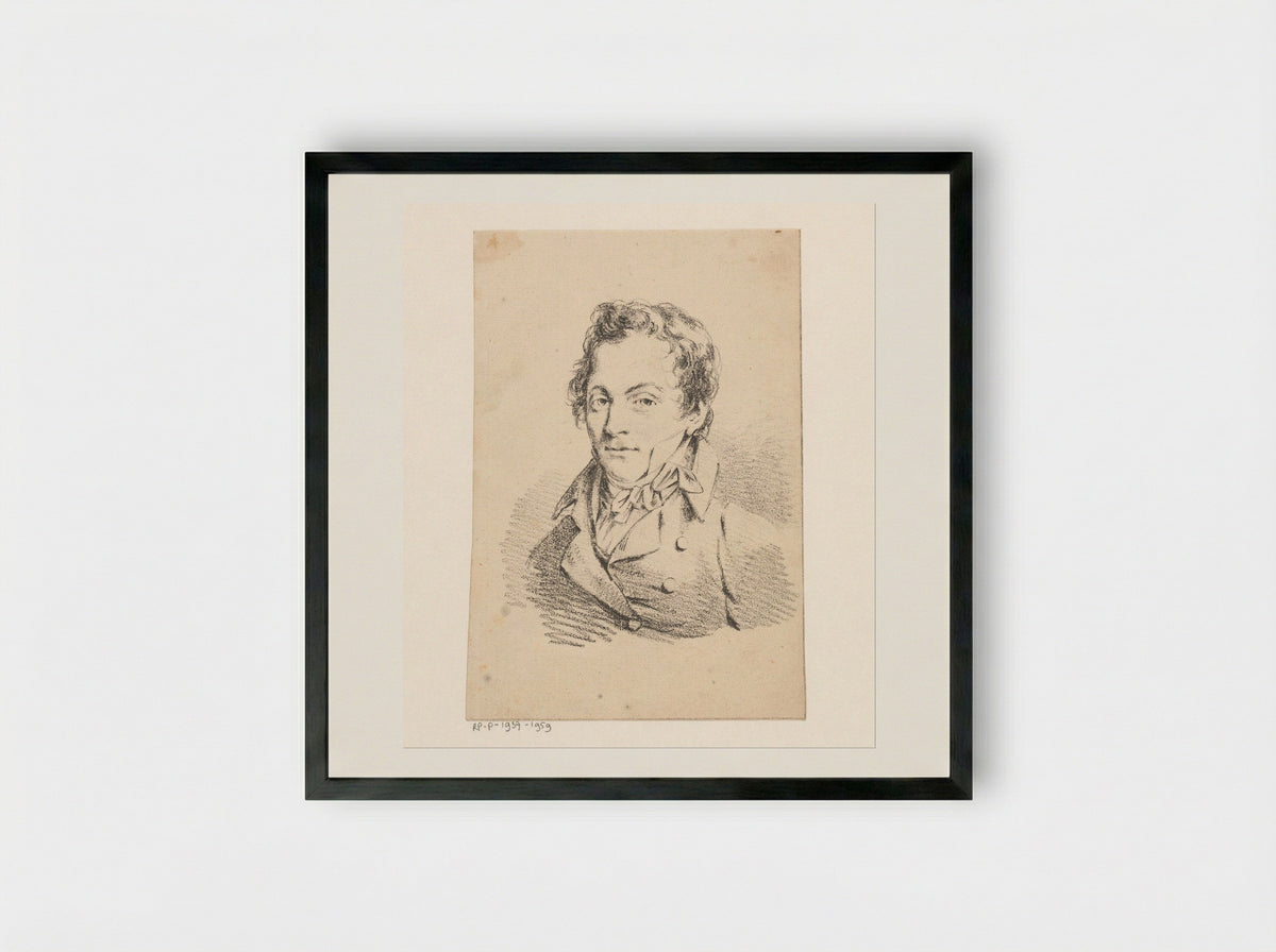 Portrait of a Man, Possibly a Self-Portrait - Jean Augustin Daiwaille - Framed Print Black