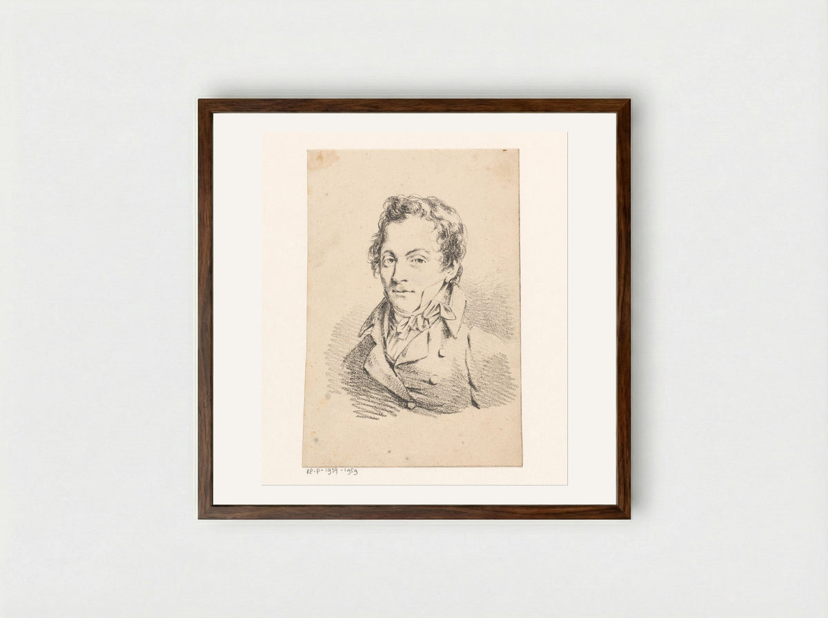 Portrait of a Man, Possibly a Self-Portrait - Jean Augustin Daiwaille - Framed Print Dark Wood