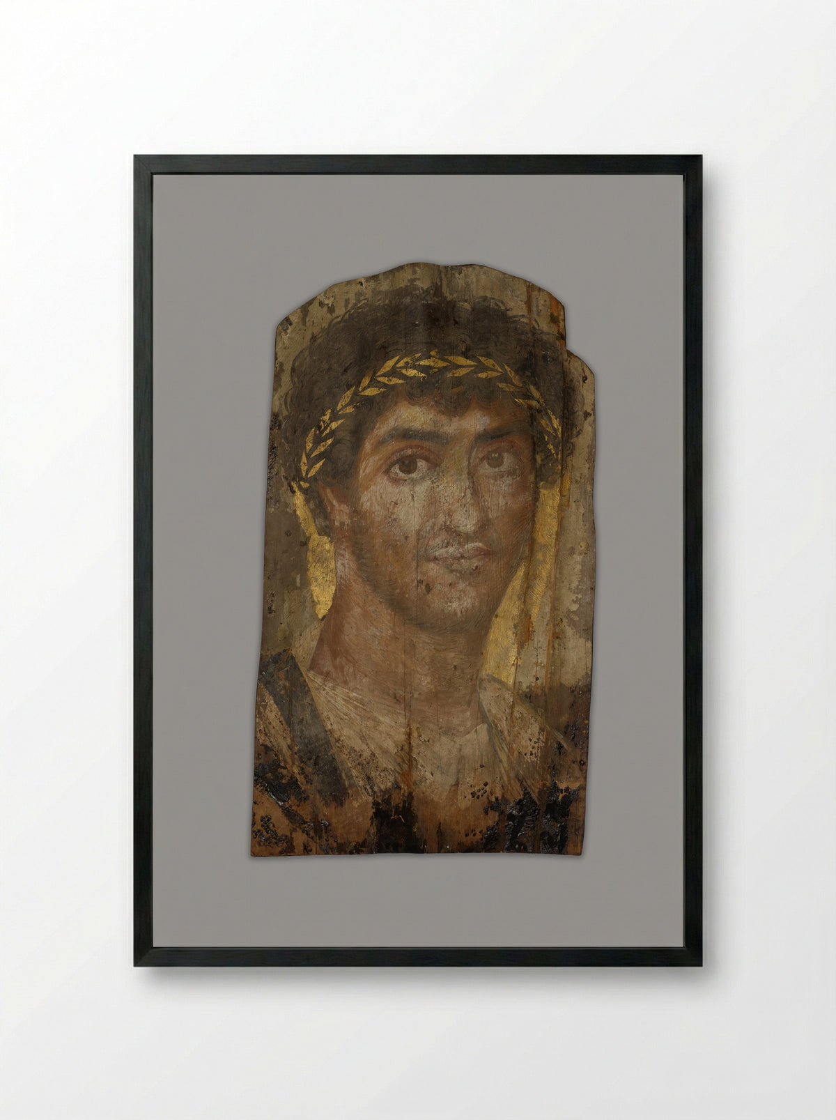 Portrait of a Man Wearing a Laurel Wreath - Ancient Egyptian - Framed Print Black