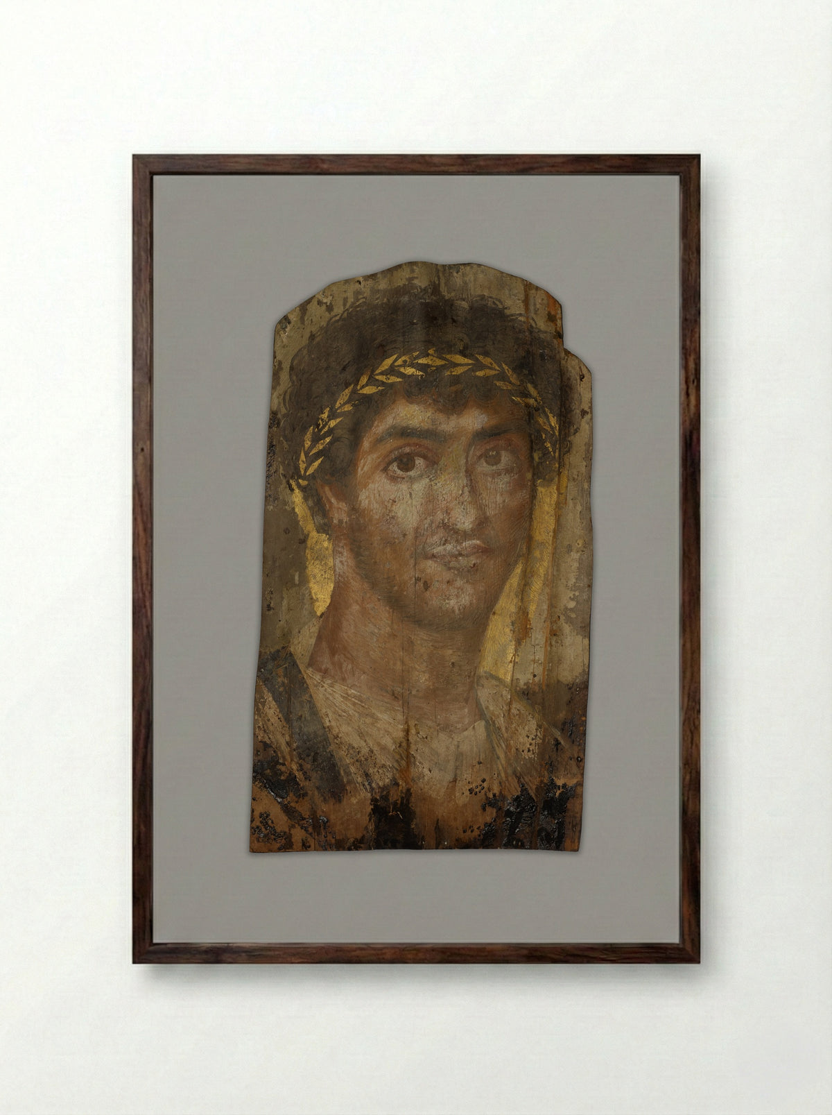 Portrait of a Man Wearing a Laurel Wreath - Ancient Egyptian - Framed Print Dark Wood