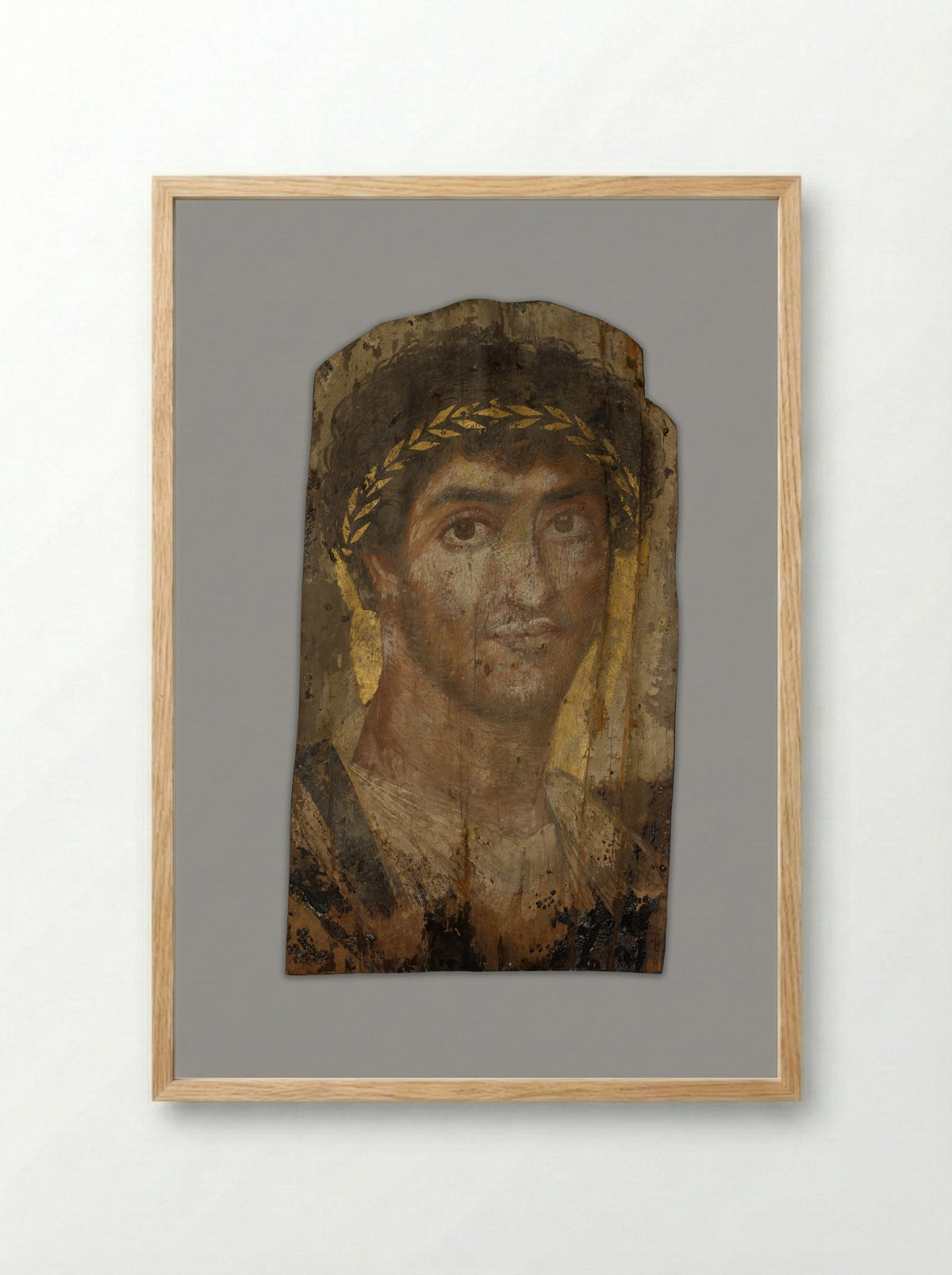 Portrait of a Man Wearing a Laurel Wreath - Ancient Egyptian - Framed Print Wood