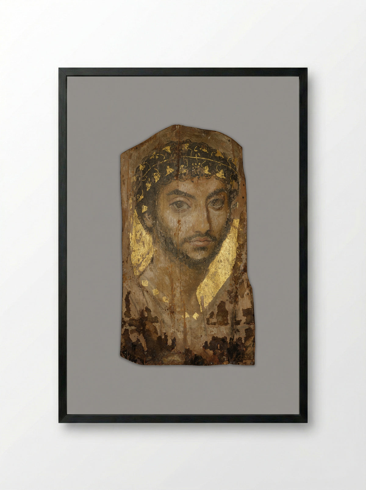 Portrait of a Man Wearing an Ivy Wreath - Ancient Egyptian - Framed Print Black