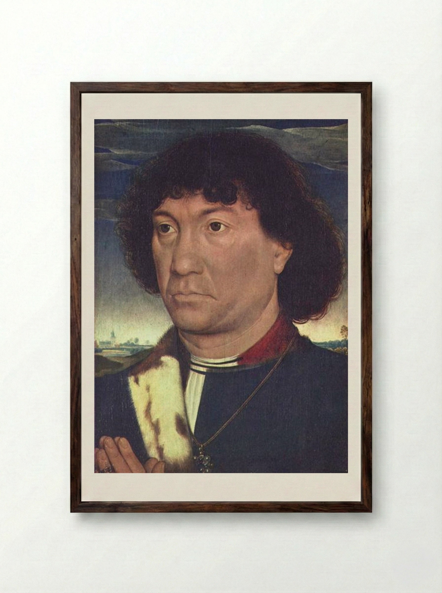 Portrait of a Man at Prayer - Hans Memling - Framed Print Dark Wood