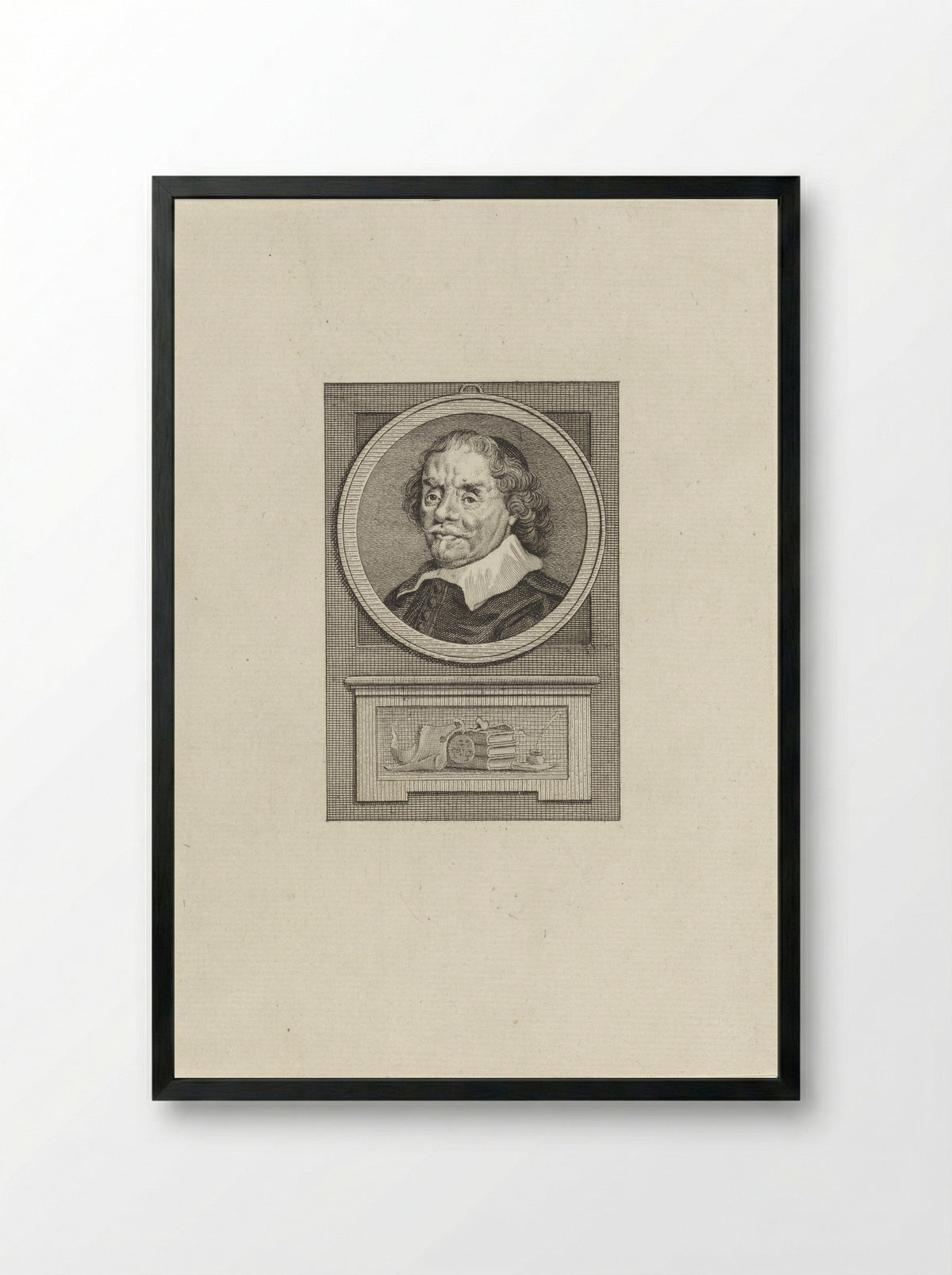 Portrait of a Man at a Writing Desk - Johannes Heinsius - Framed Print Black