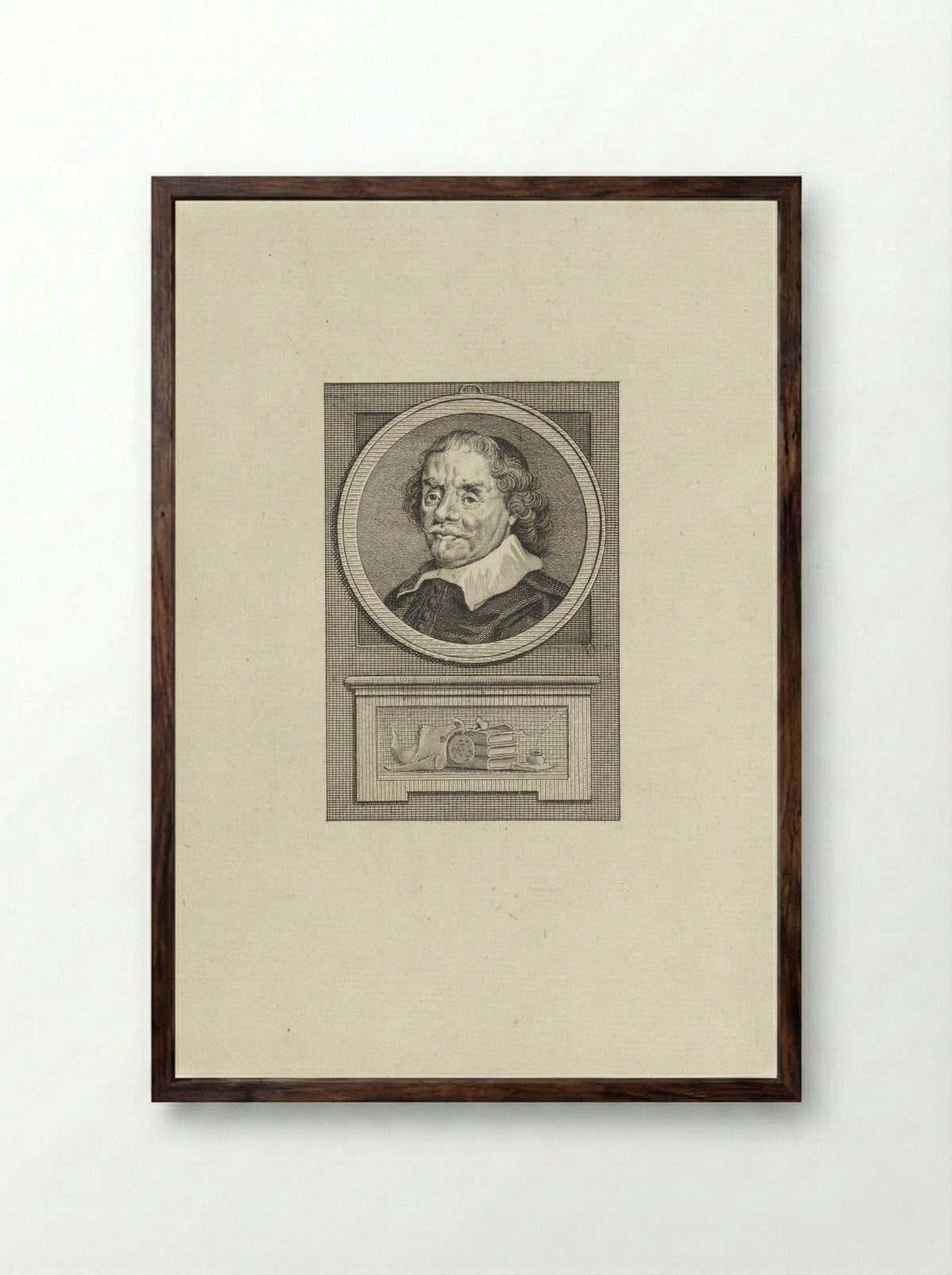 Portrait of a Man at a Writing Desk - Johannes Heinsius - Framed Print Dark Wood
