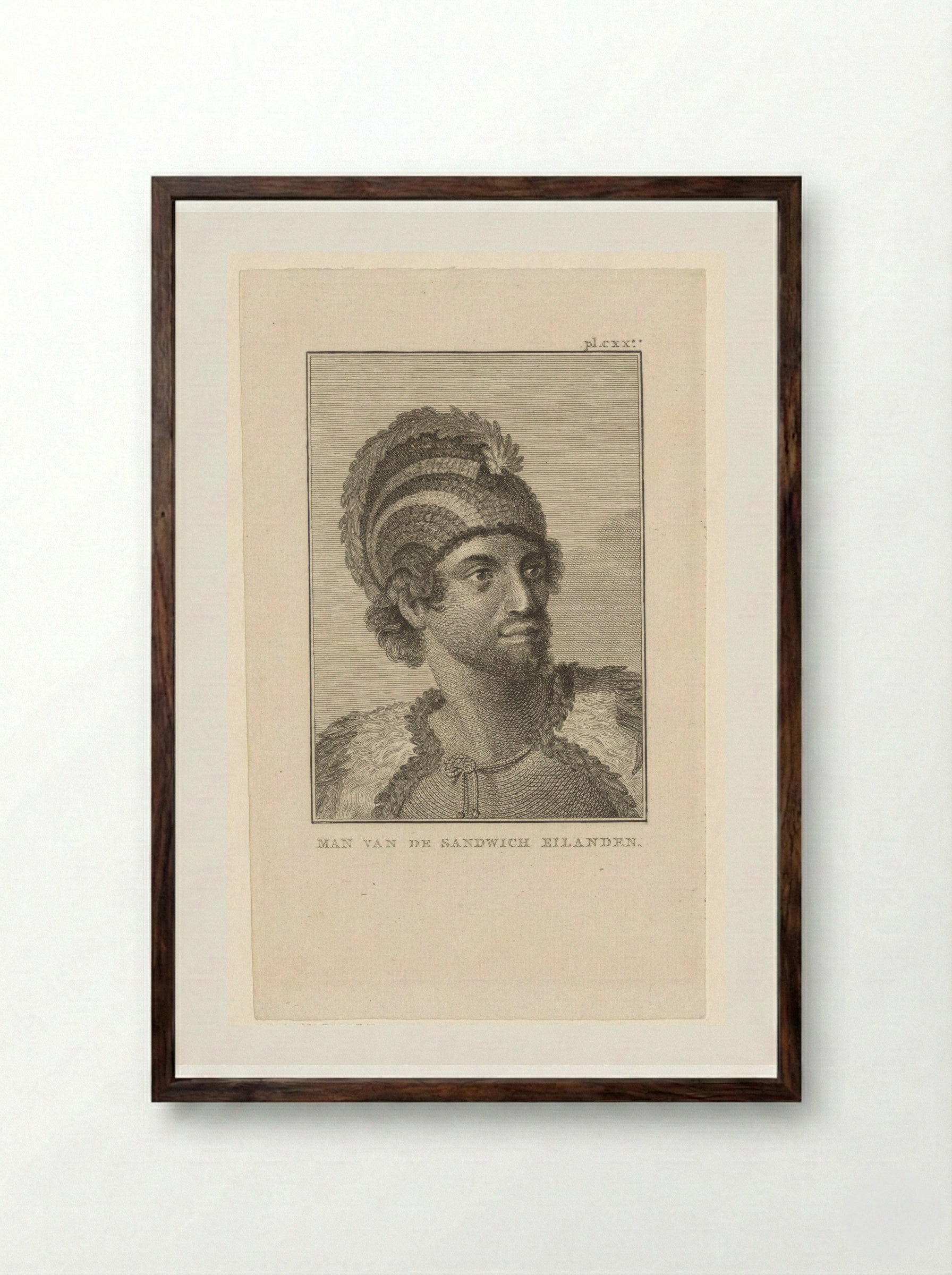 Portrait of a Man from the Sandwich Islands - Fine Art Print - Framed Print Dark Wood