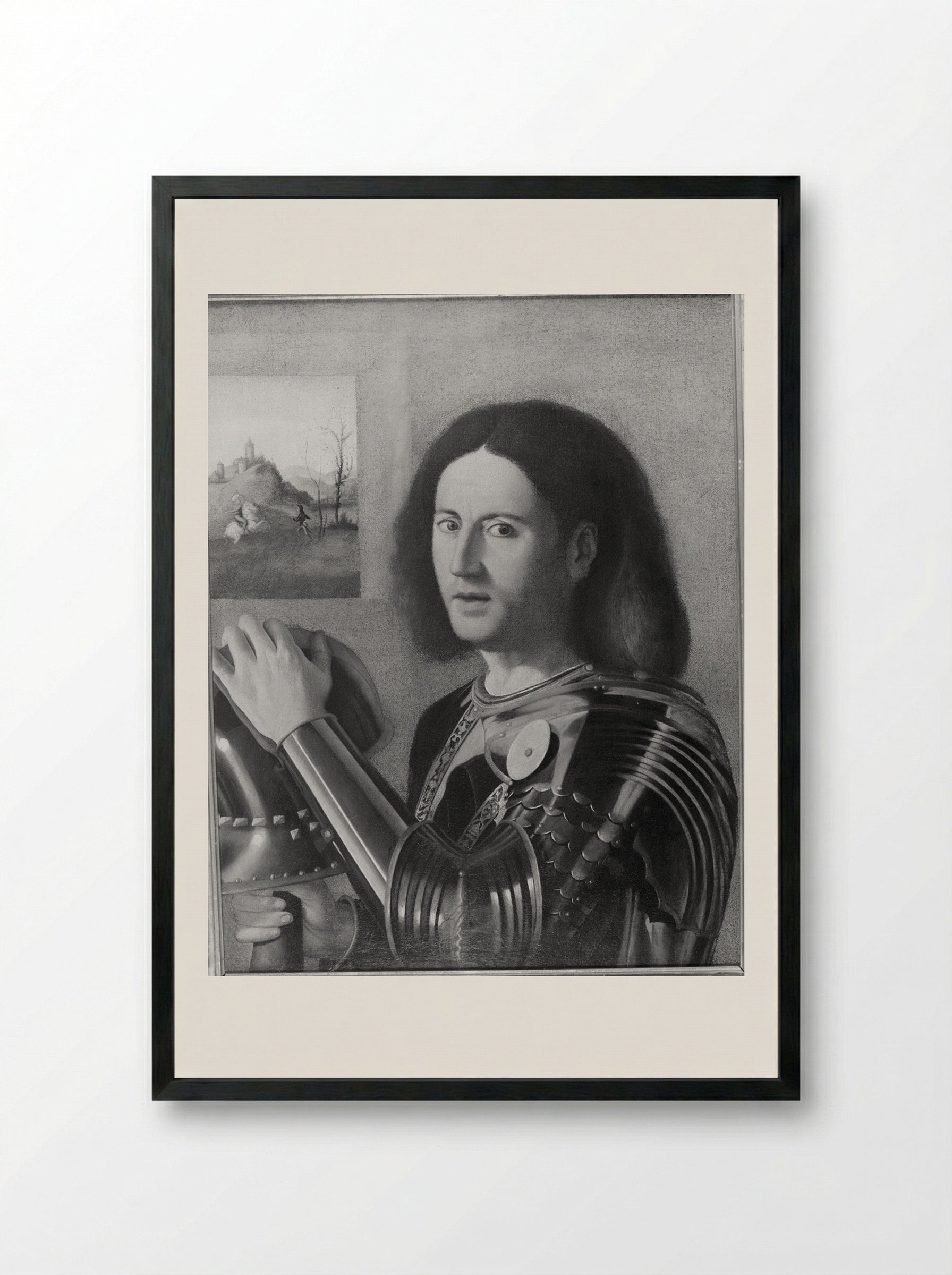 Portrait of a Man in Armor - Marco Basaiti - Framed Print Black