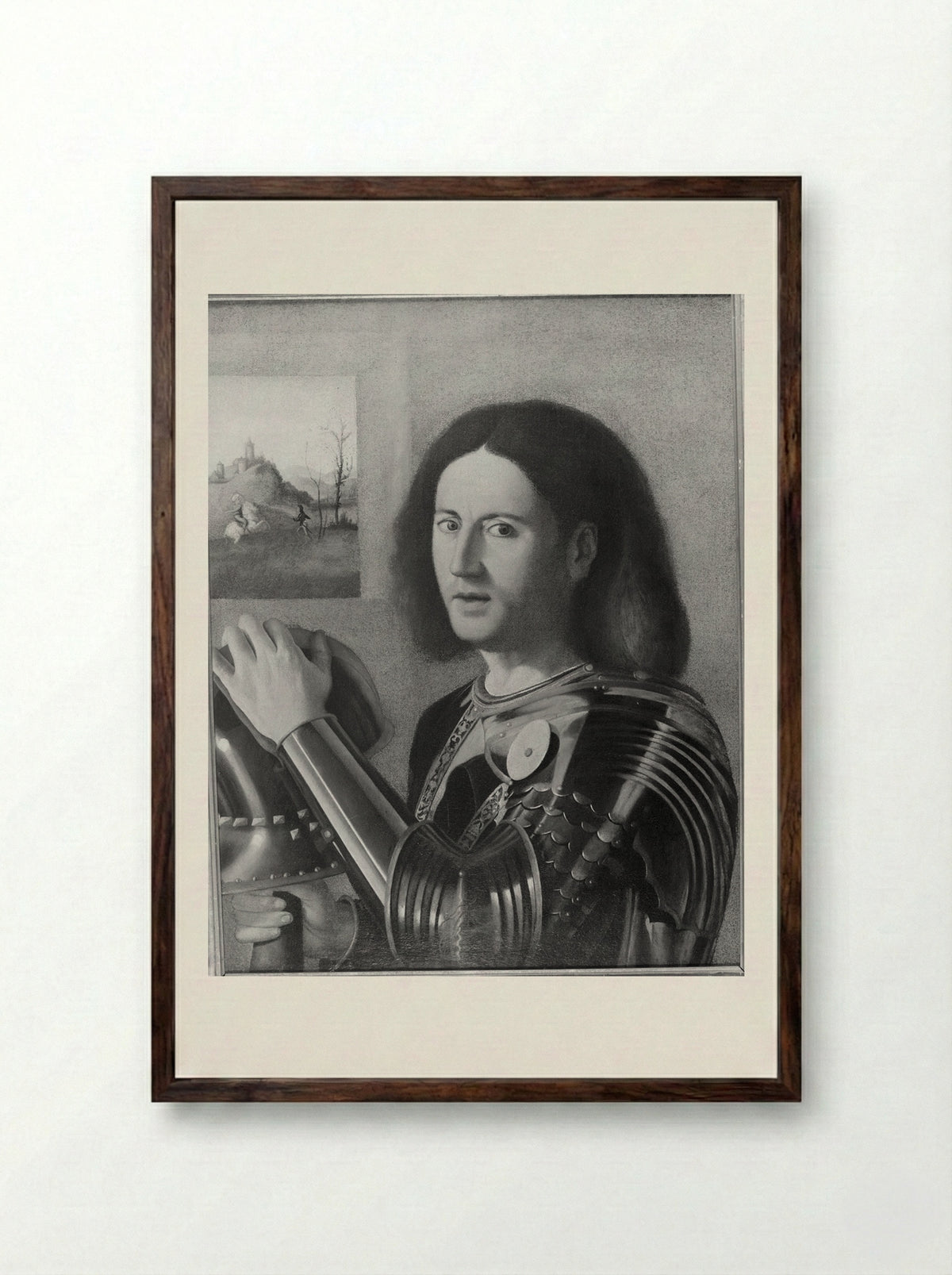 Portrait of a Man in Armor - Marco Basaiti - Framed Print Dark Wood