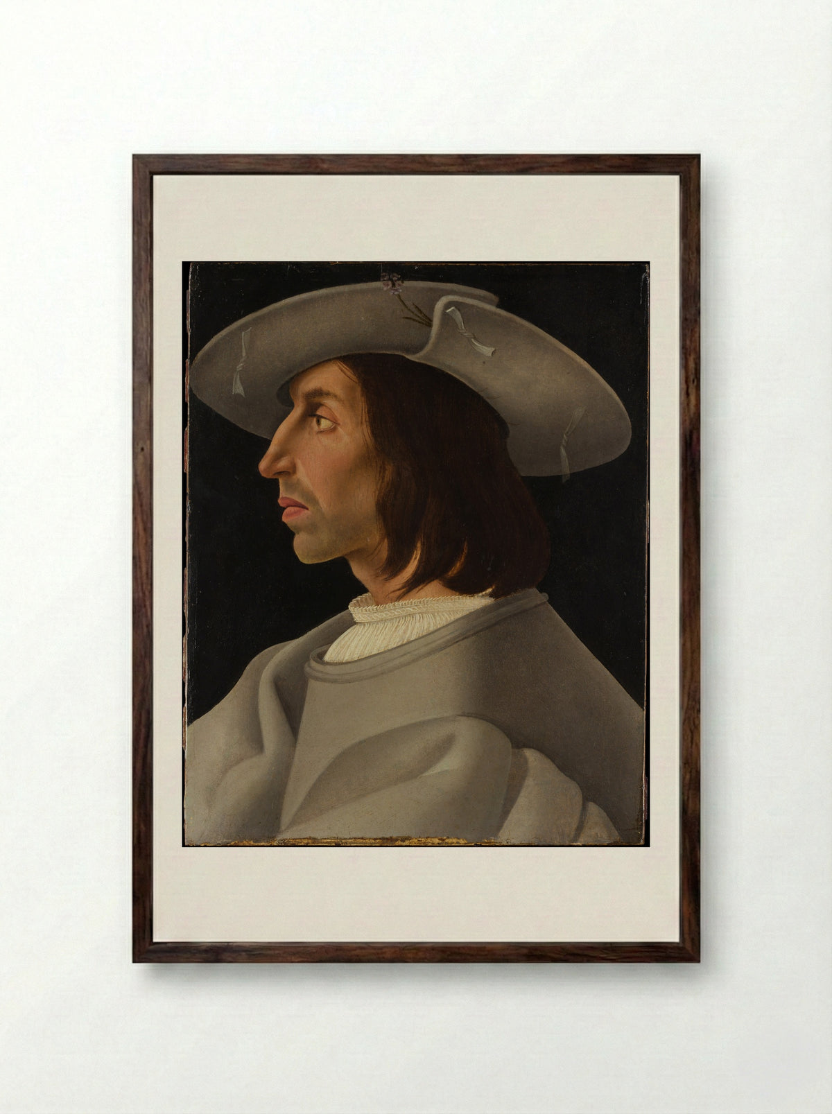 Portrait of a Man in Profile - Italian Painter - Framed Print Dark Wood