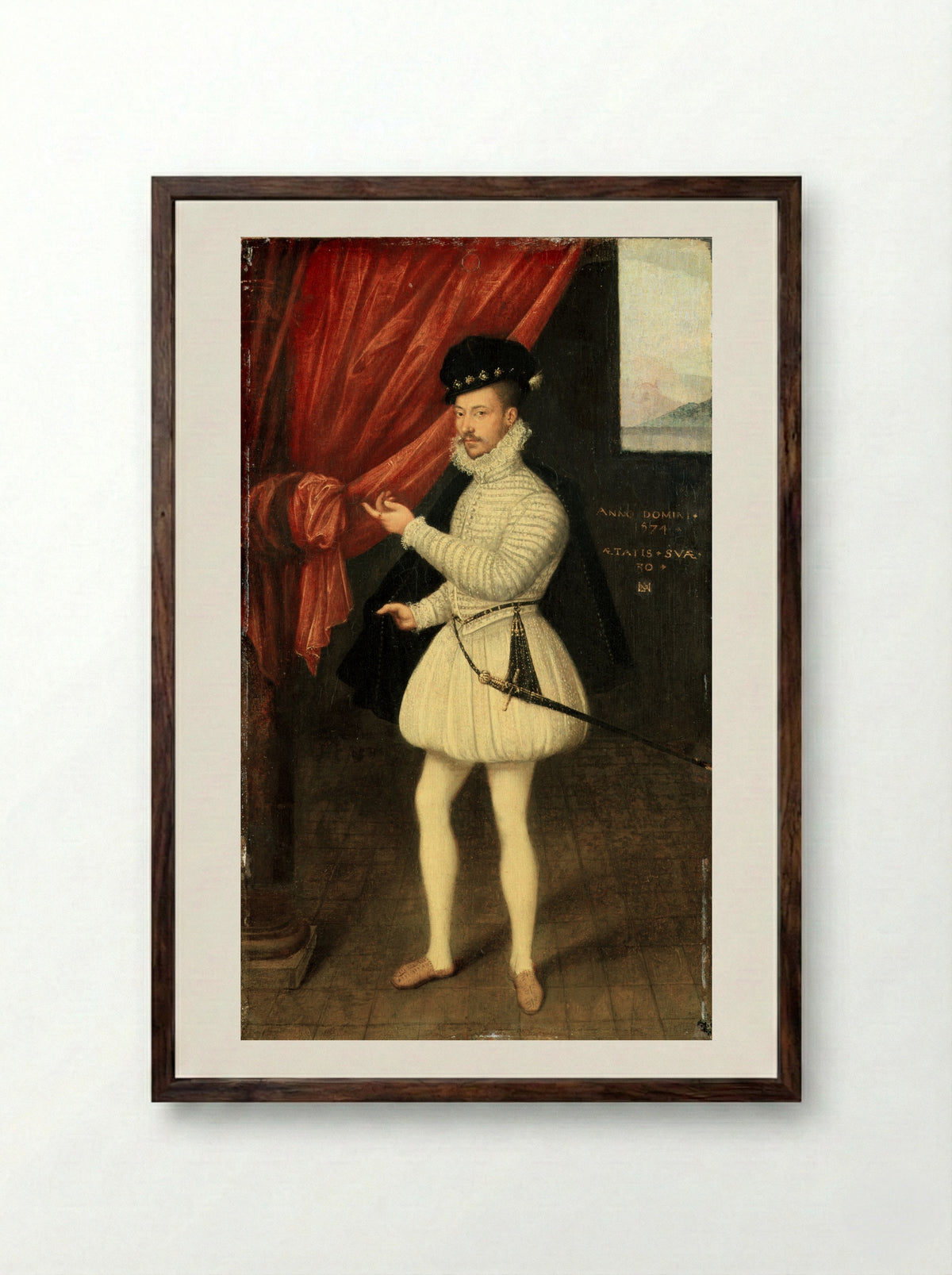Portrait of a Man in White - Monogrammist LAM - Framed Print Dark Wood