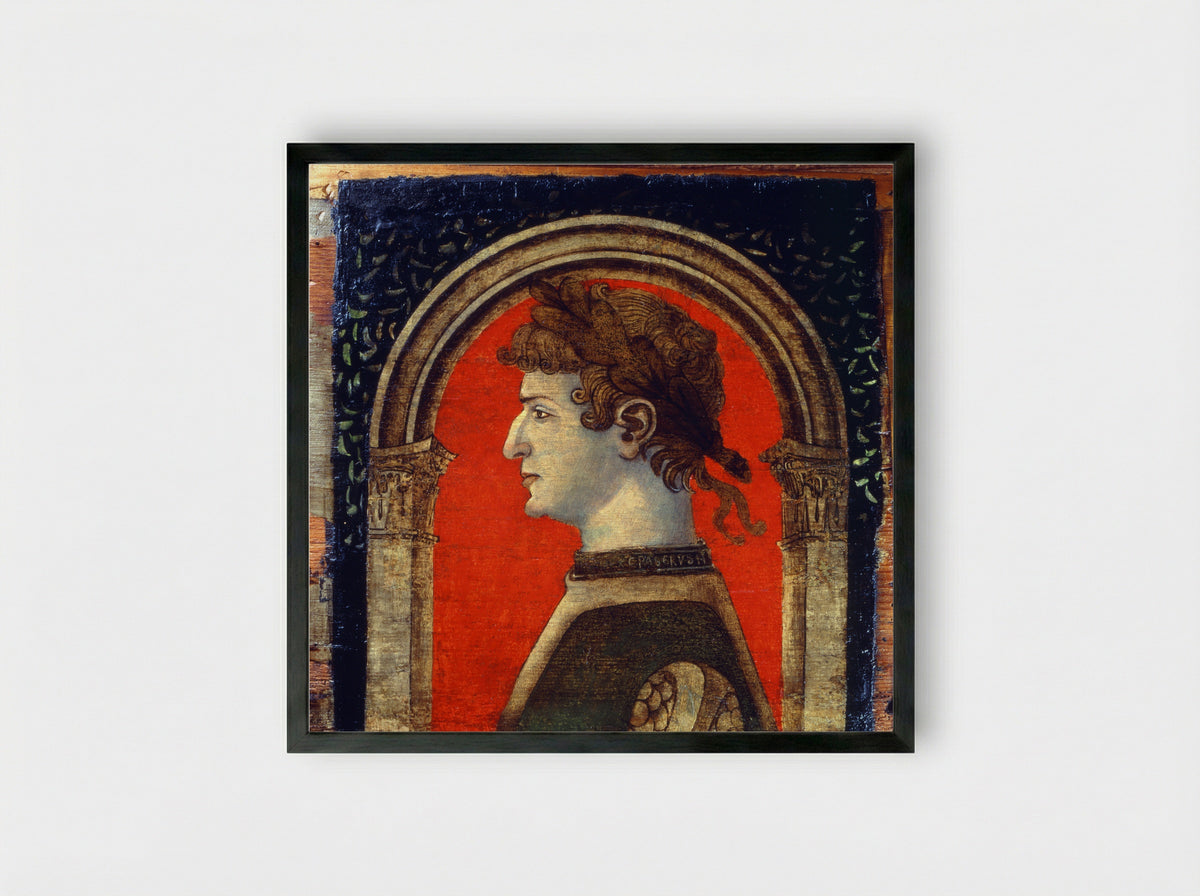 Portrait of a Man in a Fur-Trimmed Coat - Italian (Lombard) Painter - Framed Print Black