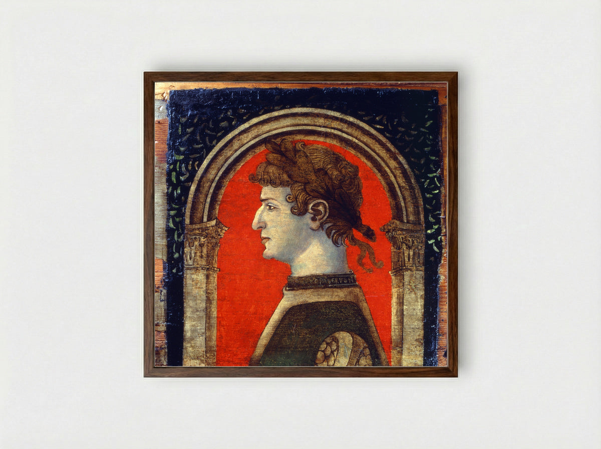 Portrait of a Man in a Fur-Trimmed Coat - Italian (Lombard) Painter - Framed Print Dark Wood