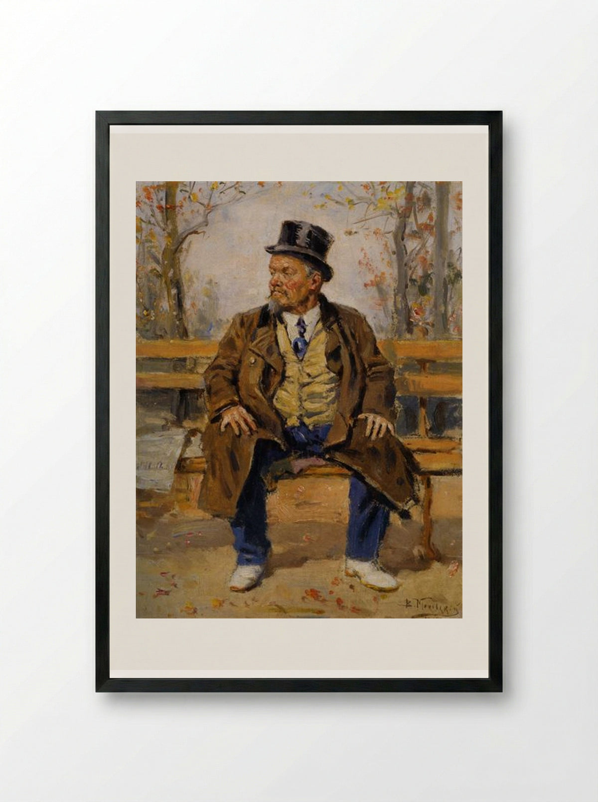 Portrait of a Man on a Park Bench - Vladimir Makovsky - Framed Print Black