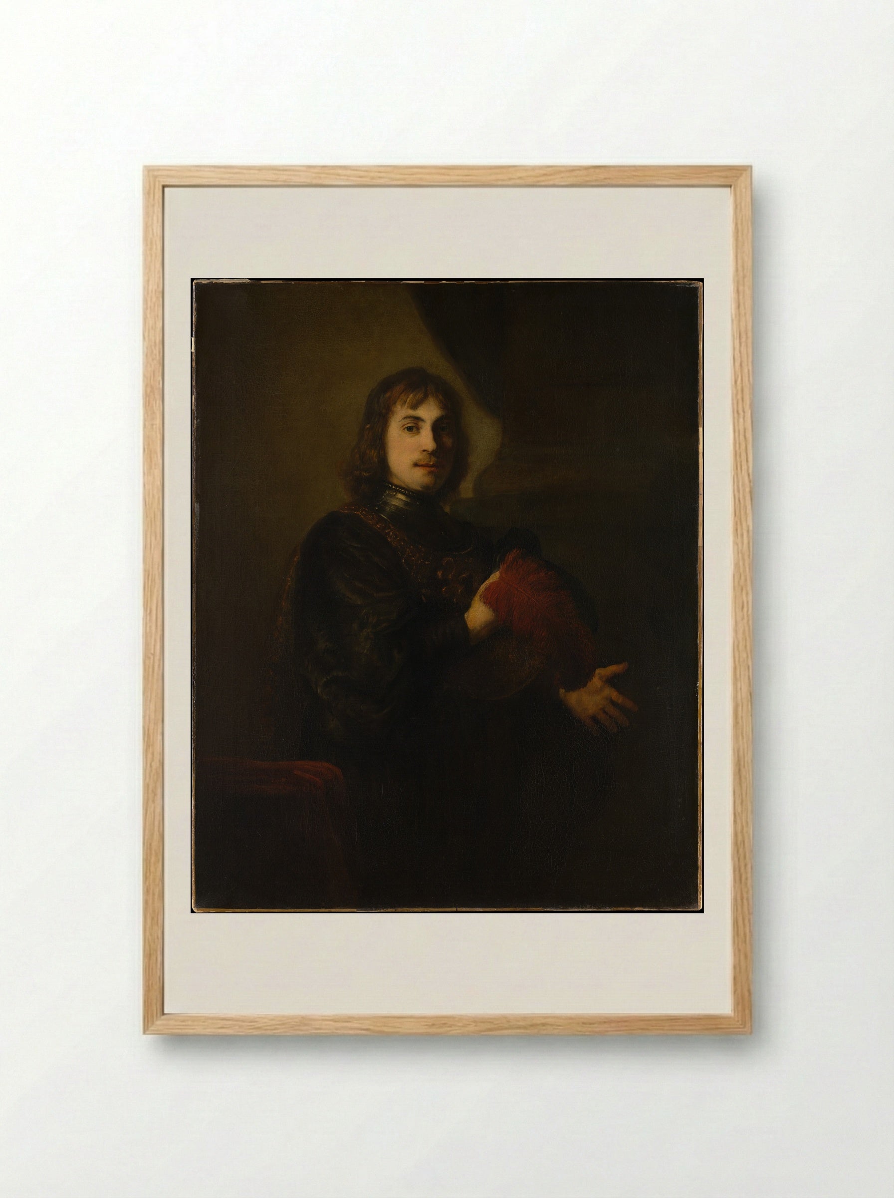 Portrait of a Man with a Breastplate and Plumed Hat - Rembrandt van Rijn - Framed Print Wood