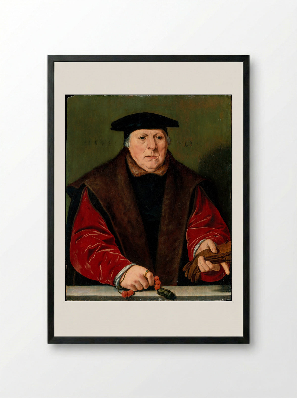 Portrait of a Man with a Rosary - Jan Cornelisz Vermeyen - Framed Print Black