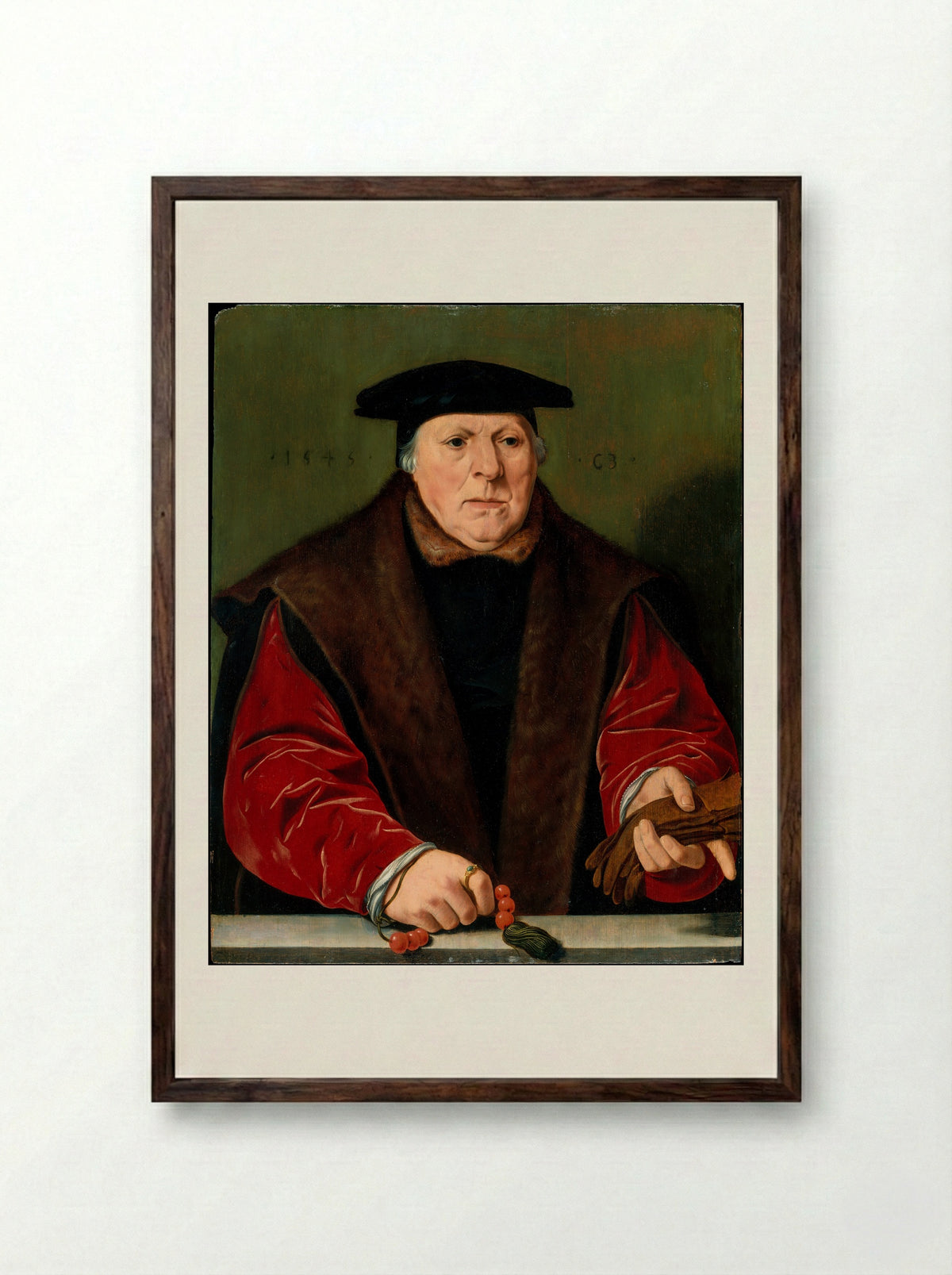 Portrait of a Man with a Rosary - Jan Cornelisz Vermeyen - Framed Print Dark Wood