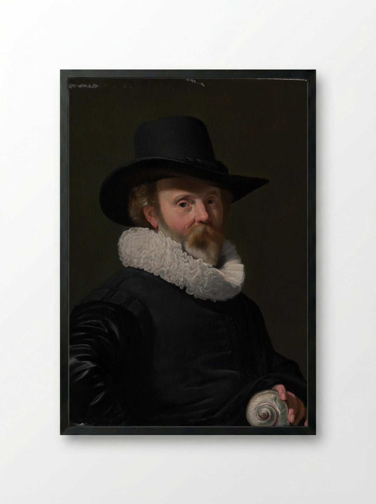 Portrait of a Man with a Shell - Thomas de Keyser - Framed Print Black
