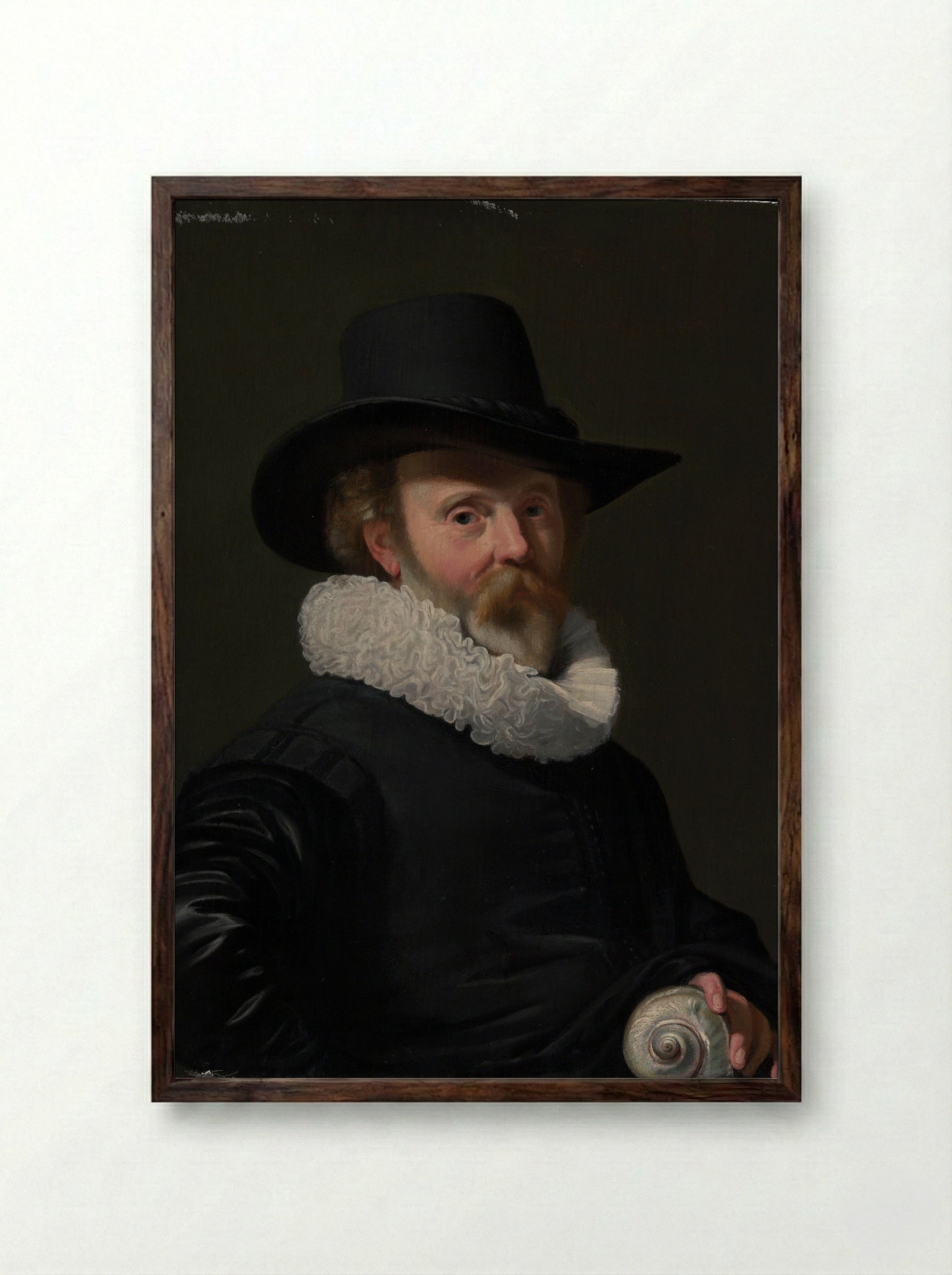 Portrait of a Man with a Shell - Thomas de Keyser - Framed Print Dark Wood