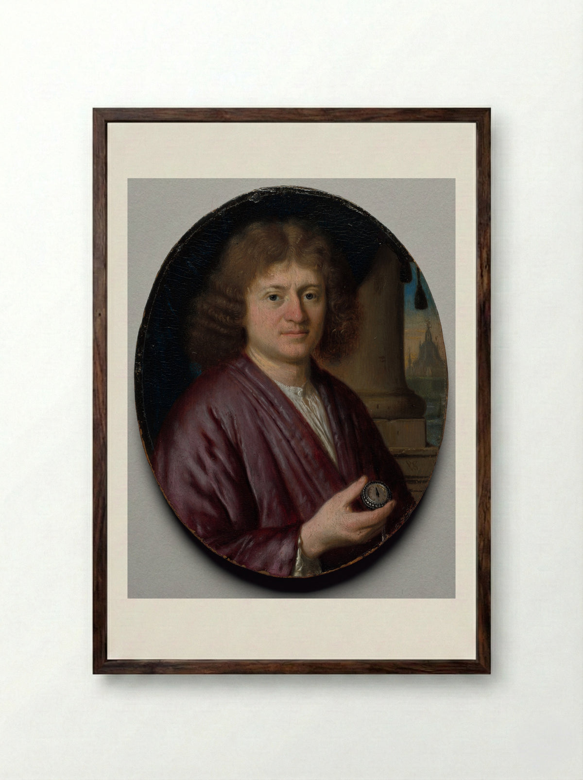 Portrait of a Man with a Watch - Pieter Cornelisz. van Slingelandt - Framed Print Dark Wood