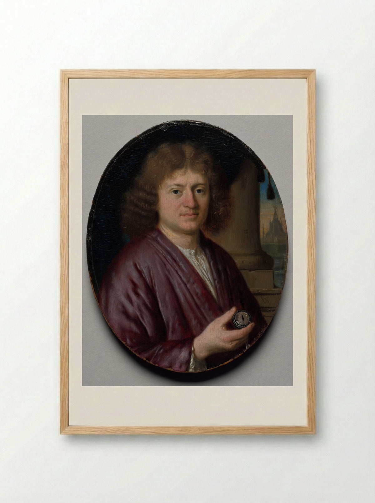 Portrait of a Man with a Watch - Pieter Cornelisz. van Slingelandt - Framed Print Wood