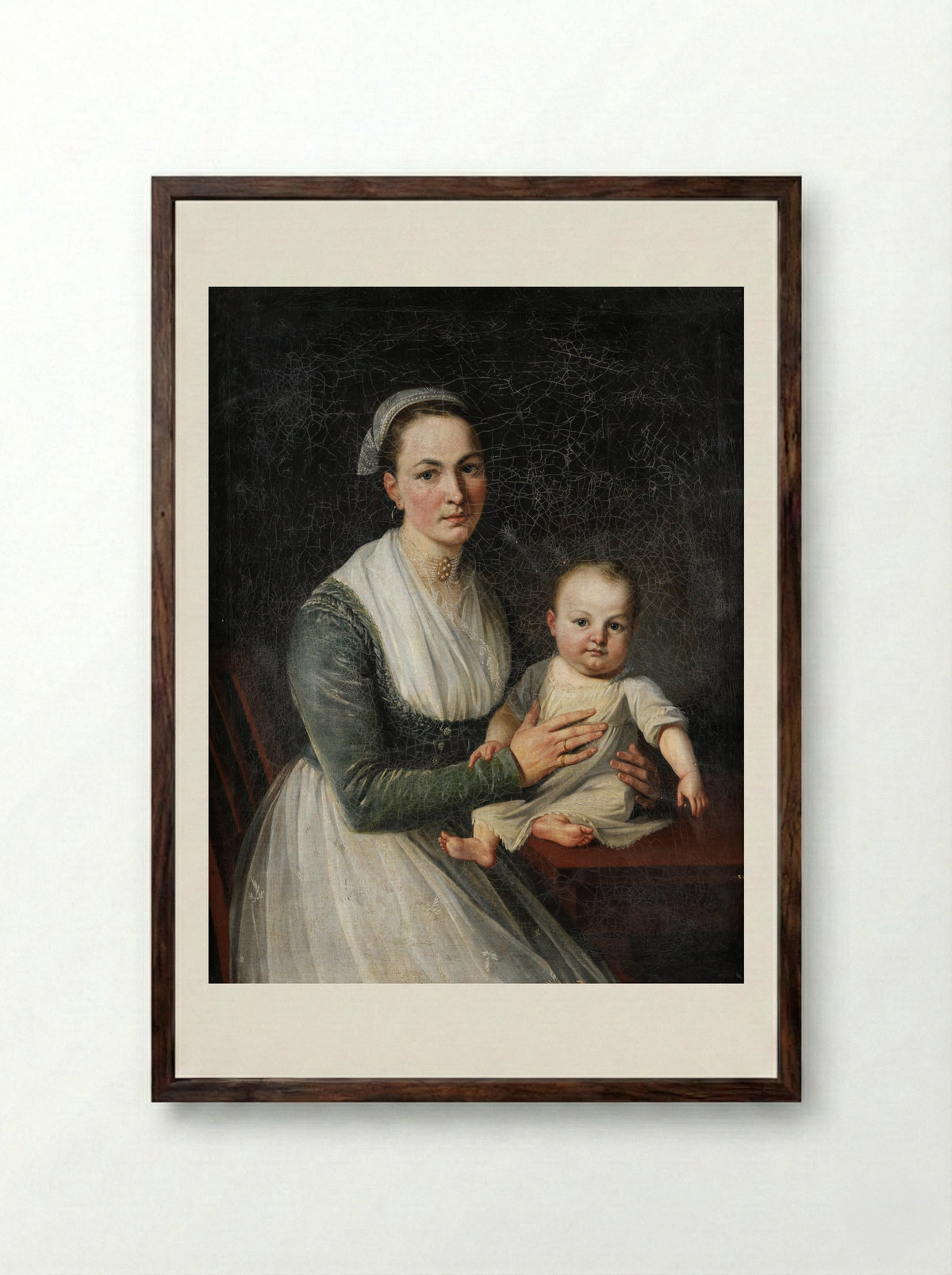 Portrait of a Mother and Child - Joseph Hauber - Framed Print Dark Wood