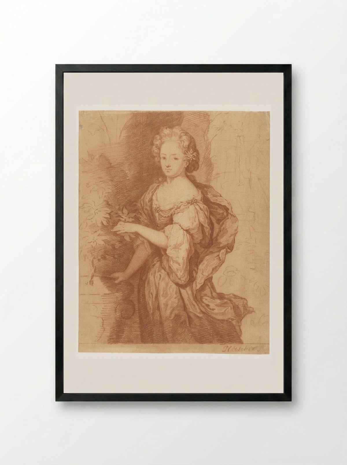Portrait of a Noble Lady - Caspar Netscher - Framed Print Black