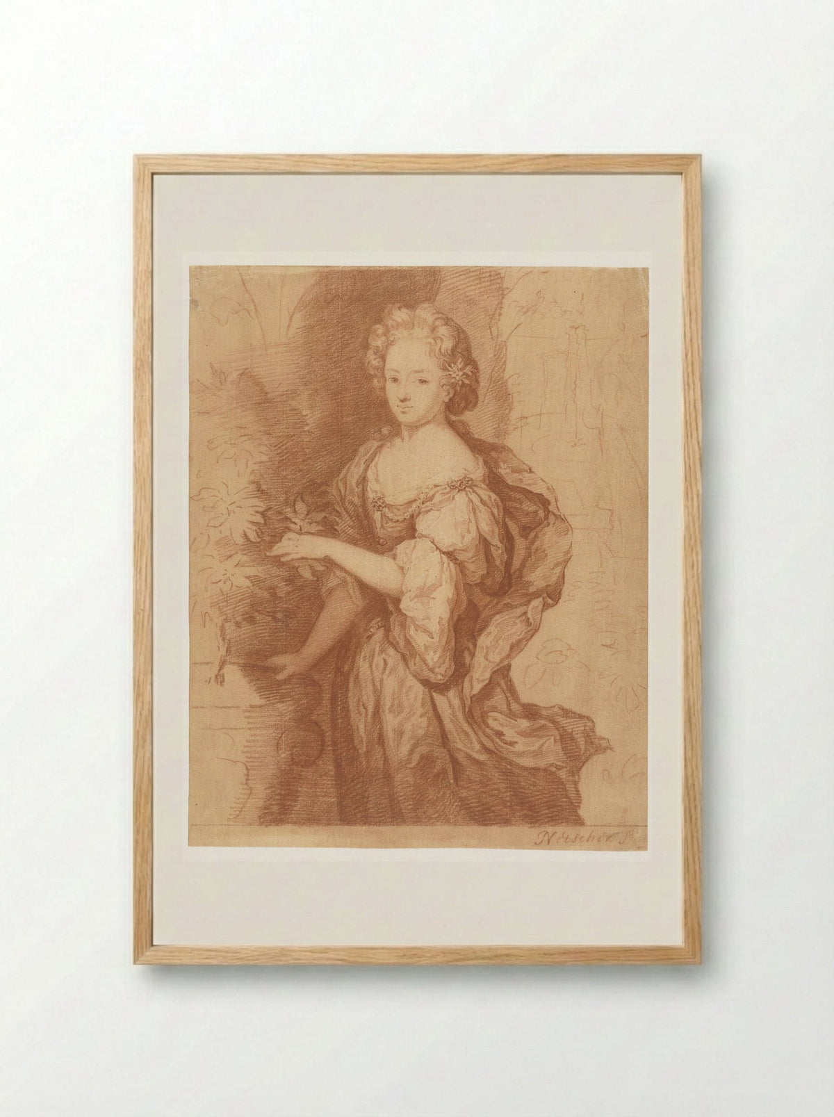 Portrait of a Noble Lady - Caspar Netscher - Framed Print Wood