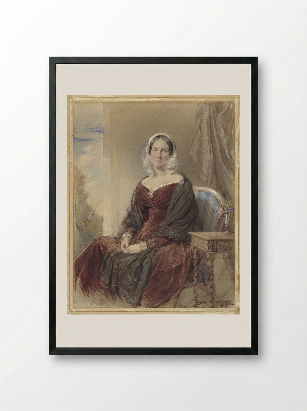 Portrait of a Seated Lady by a Window - George Richmond - Framed Print Black