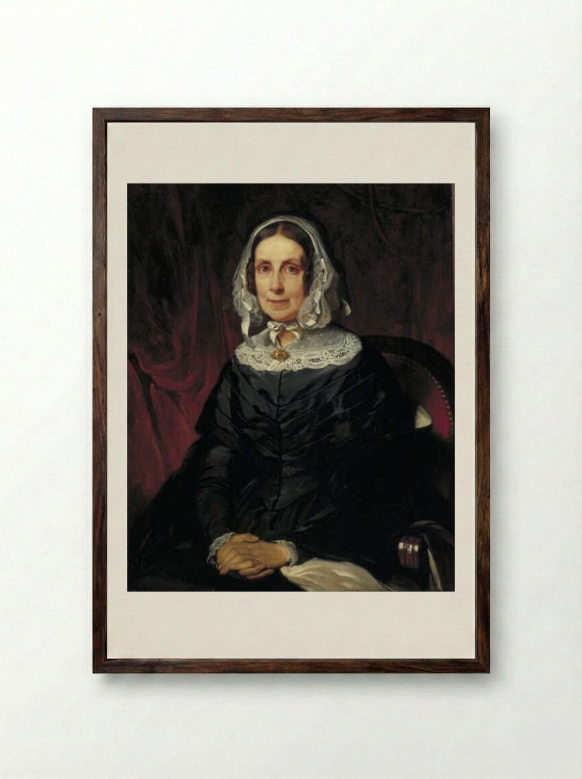 Portrait of a Seated Woman in Mourning Attire - Willem Hendrik Schmidt - Framed Print Dark Wood