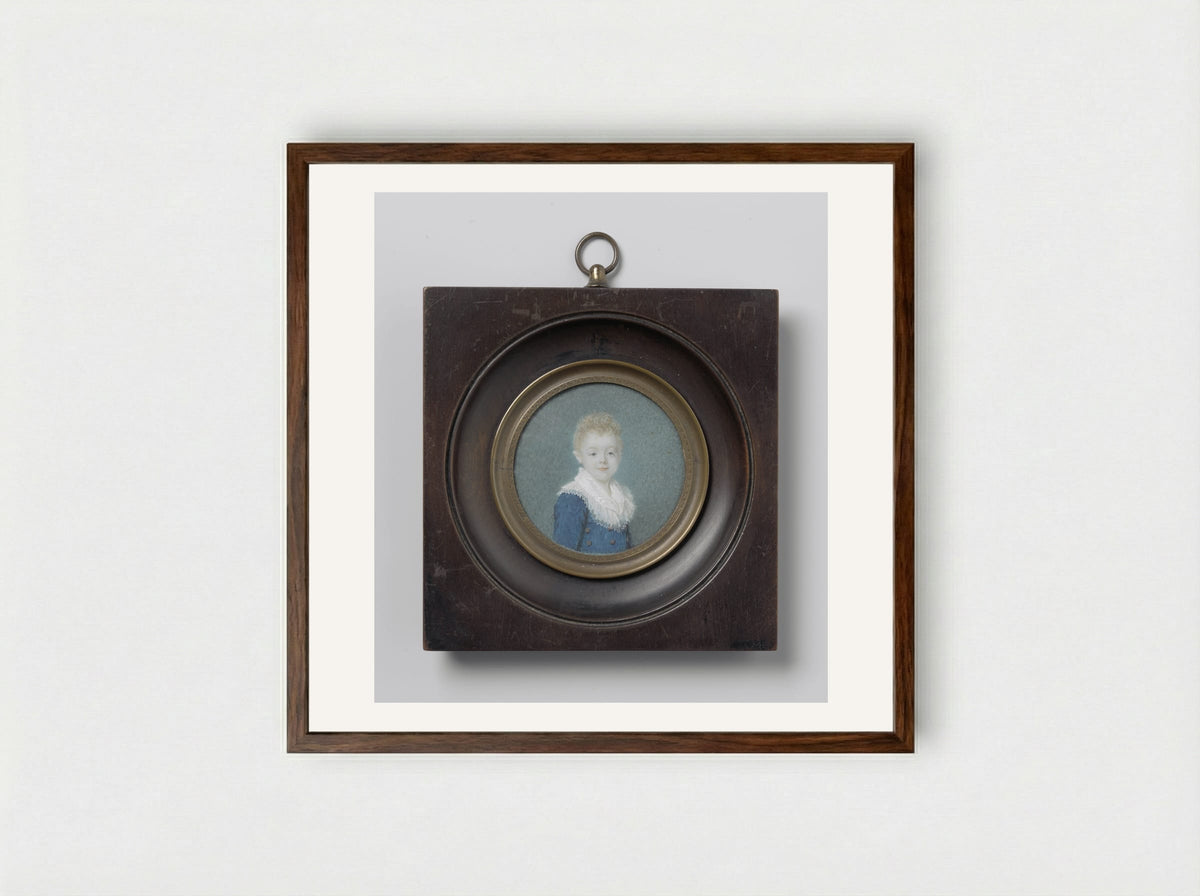 Portrait of a Six-Year-Old Boy from the Bus Family - Joseph Boze - Framed Print Dark Wood