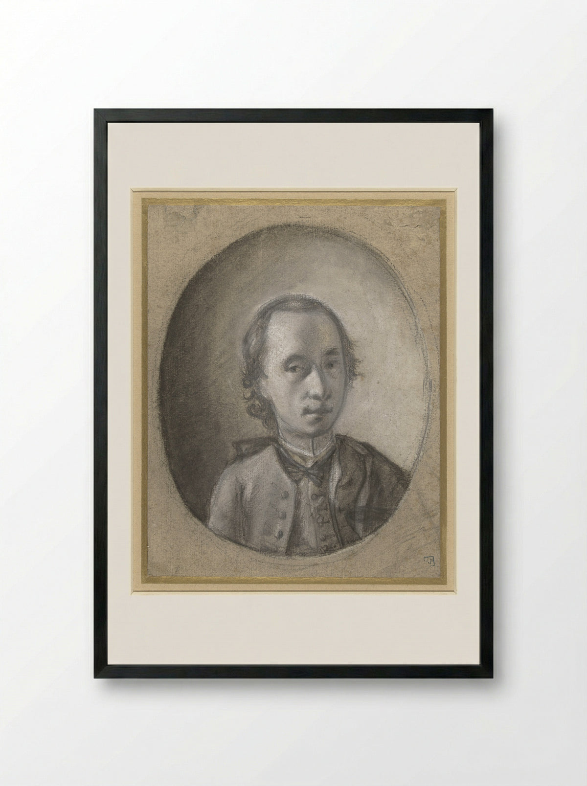 Portrait of a Venetian Cleric (in an Oval) - Bartolommeo Nazari - Framed Print Black