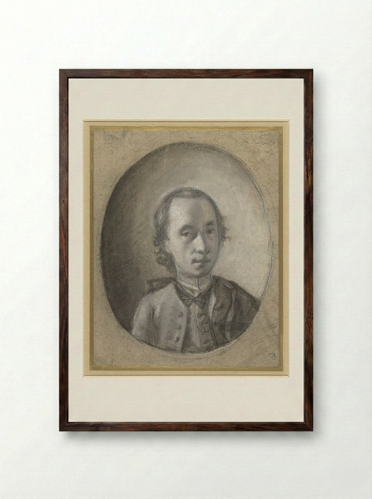 Portrait of a Venetian Cleric (in an Oval) - Bartolommeo Nazari - Framed Print Dark Wood