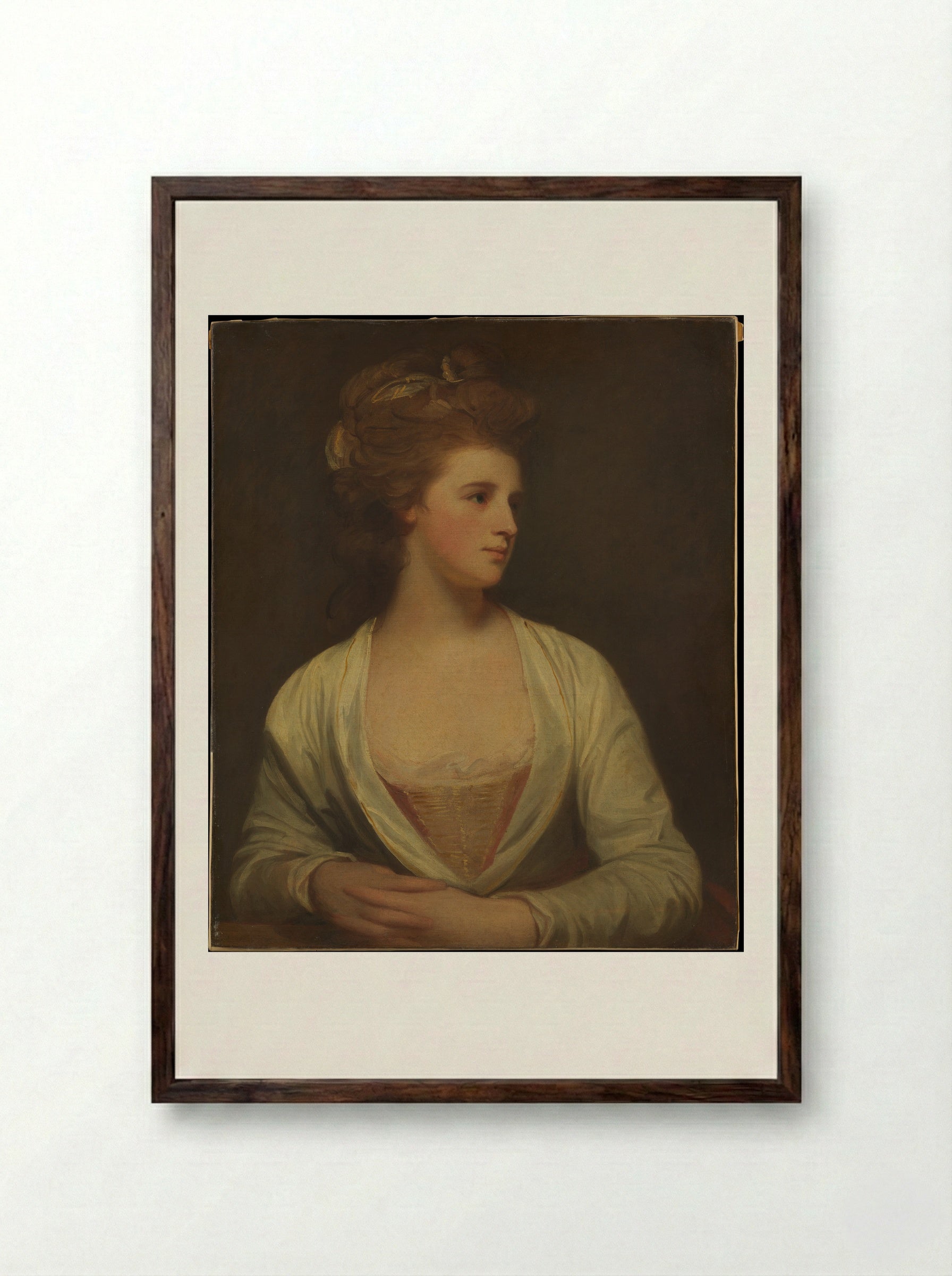 Portrait of a Woman, Said to Be Emily Bertie Pott - George Romney - Framed Print Dark Wood