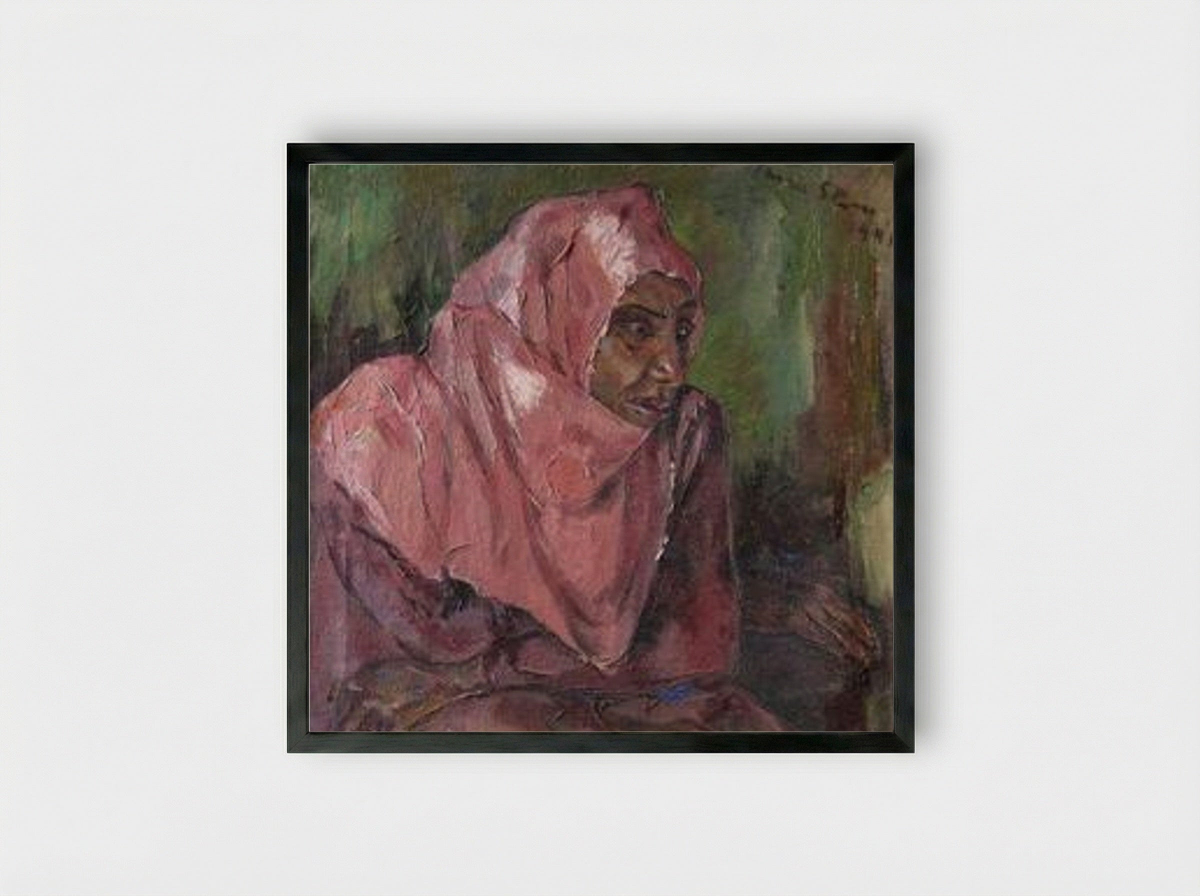 Portrait of a Woman Wearing a Pink Hijab - Irma Stern - Framed Print Black