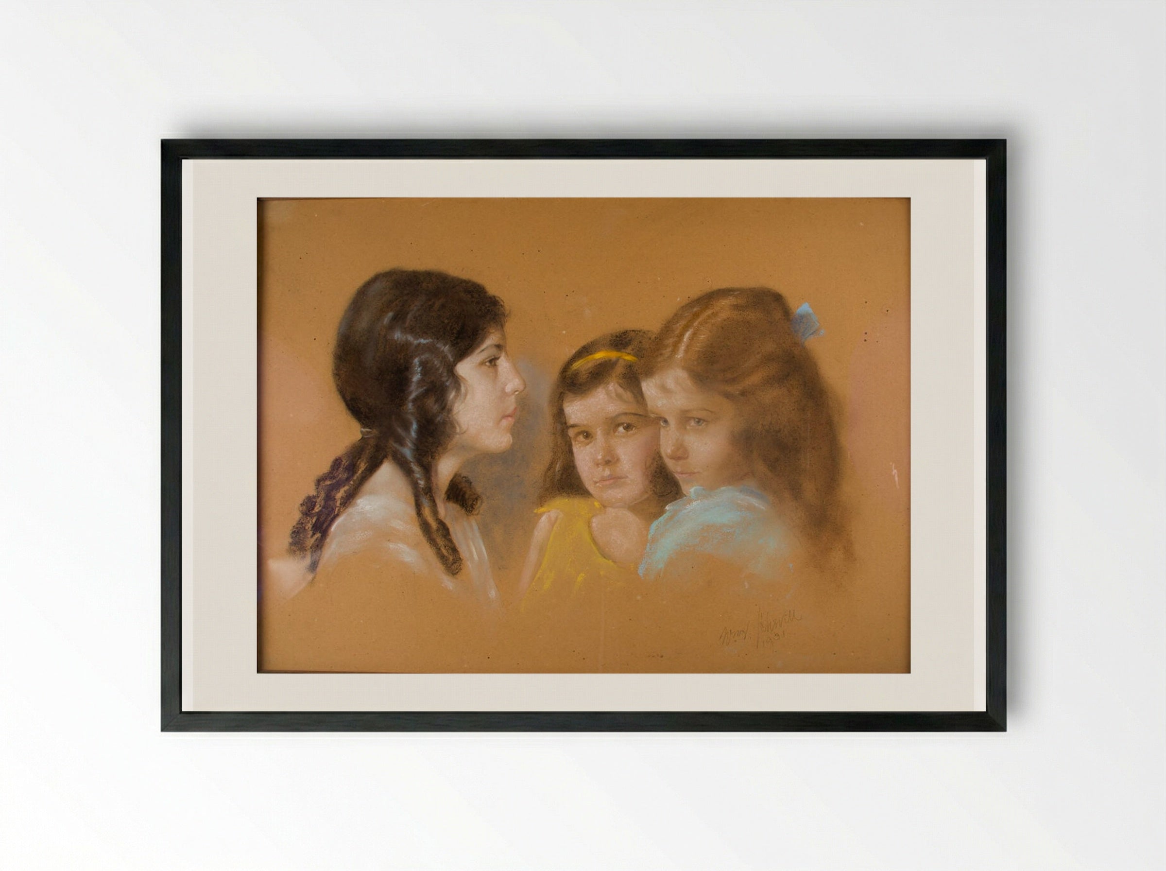 Portrait of a Woman and Two Children - William Valentine Schevill - Framed Print Black
