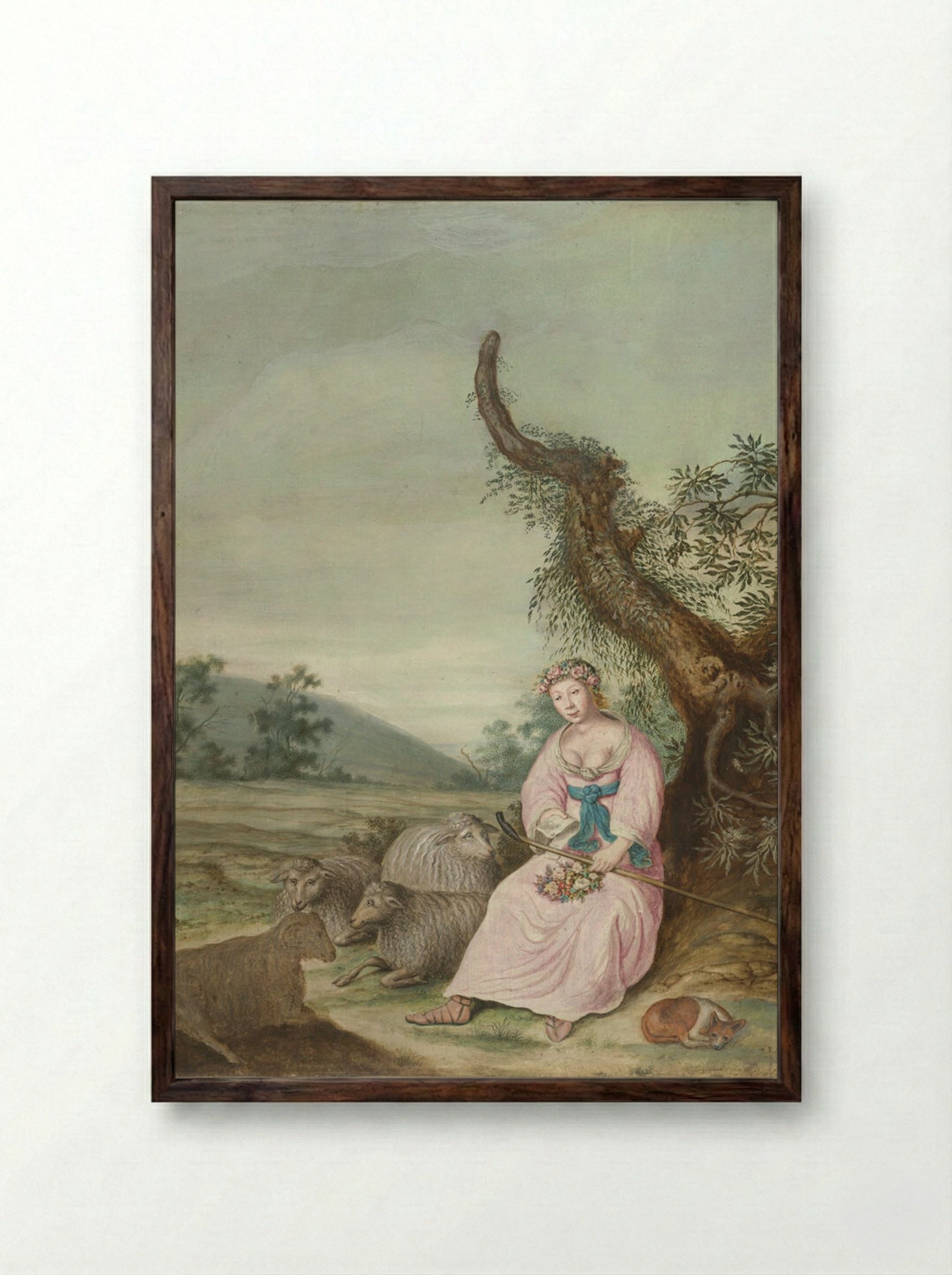 Portrait of a Woman as a Shepherdess - Willem de Heer - Framed Print Dark Wood