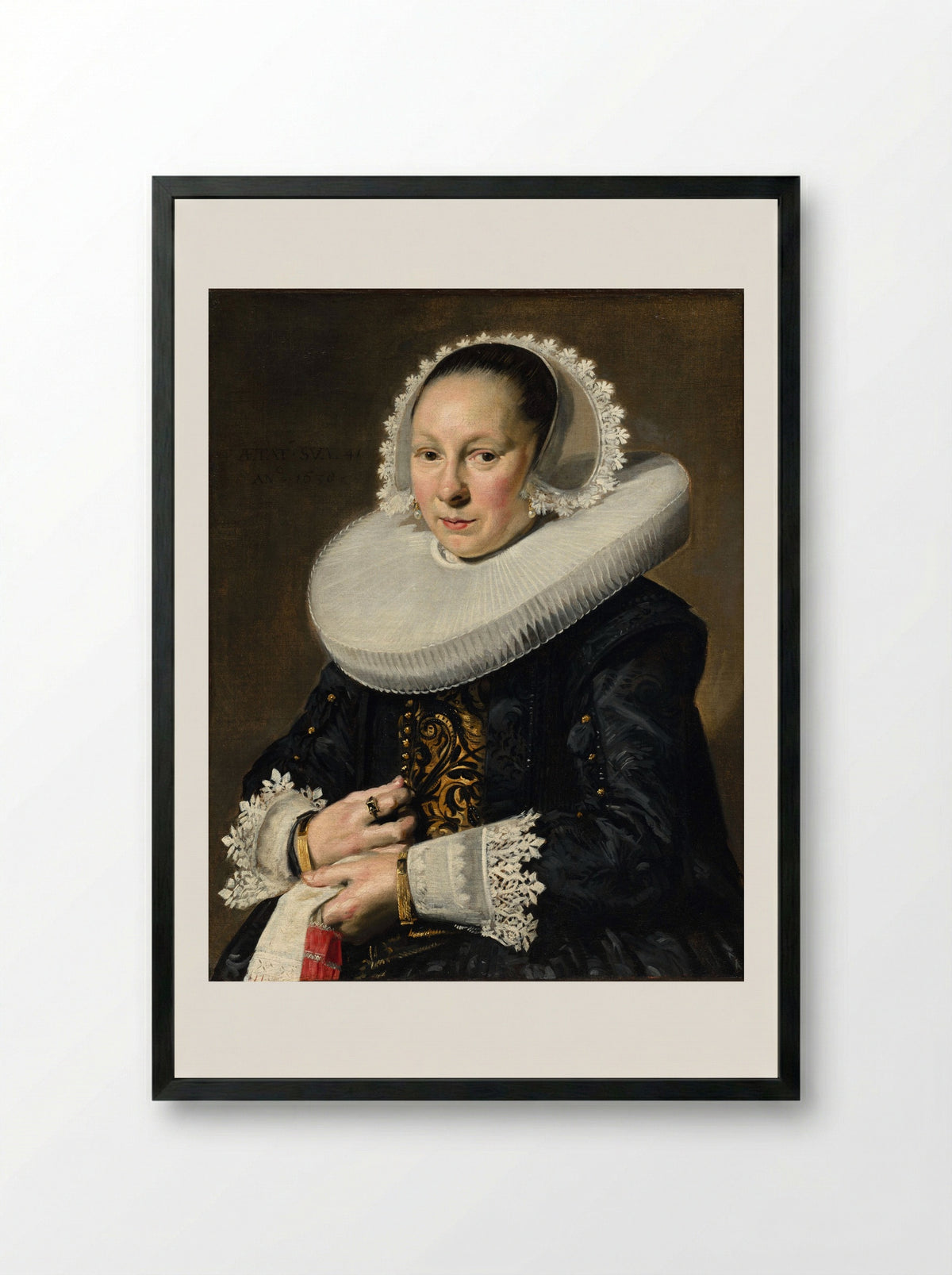 Portrait of a Woman, probably Aeltje Dircksdr. Pater - Frans Hals - Framed Print Black