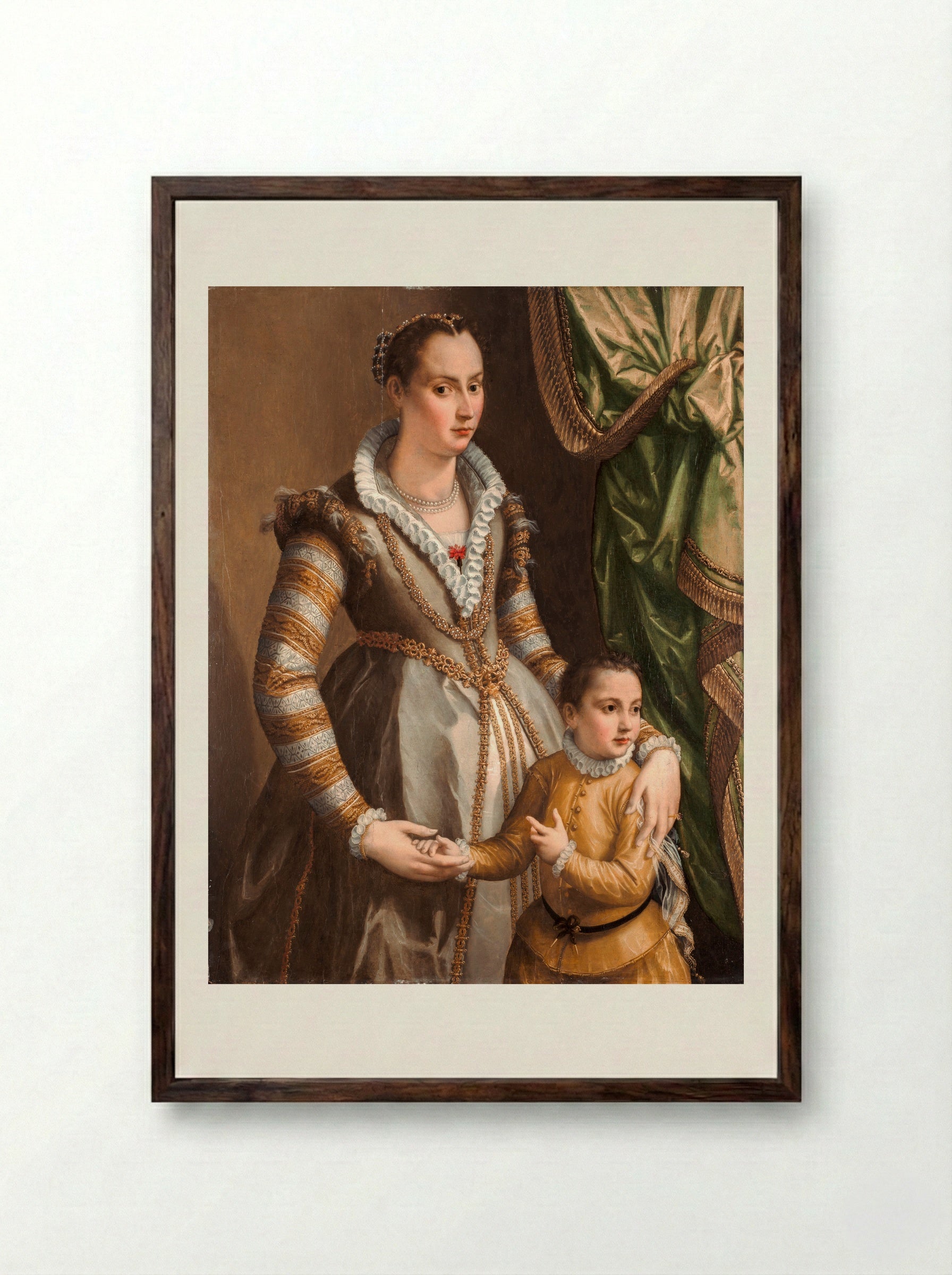Portrait of a Woman with a Child - Alessandro Allori - Framed Print Dark Wood